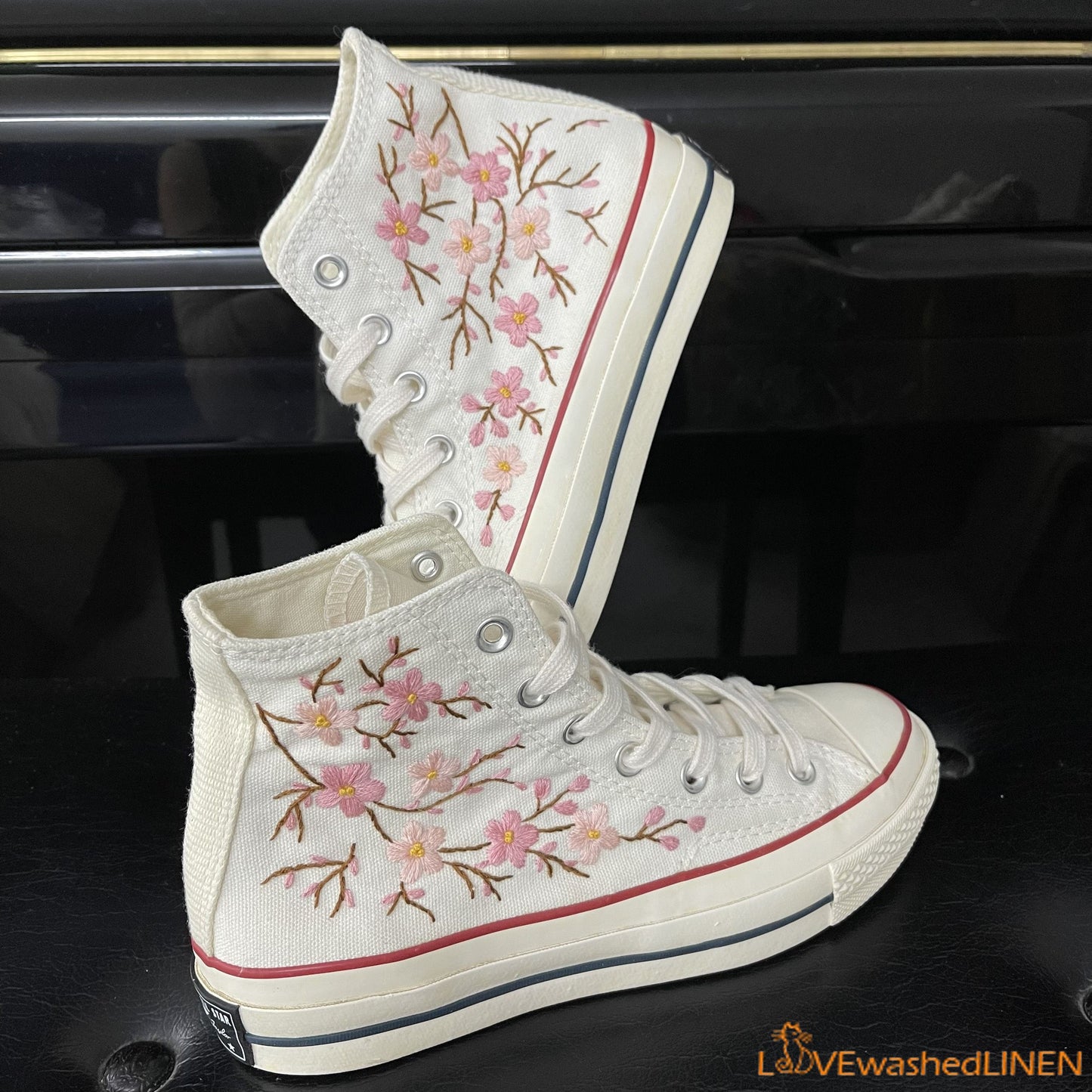 Custom Embroidered Converse High Tops Chuck Taylor 1970s/ Oriental Blossom Converse/ Custom Blossom Embroidered Converse Chuck Taylor