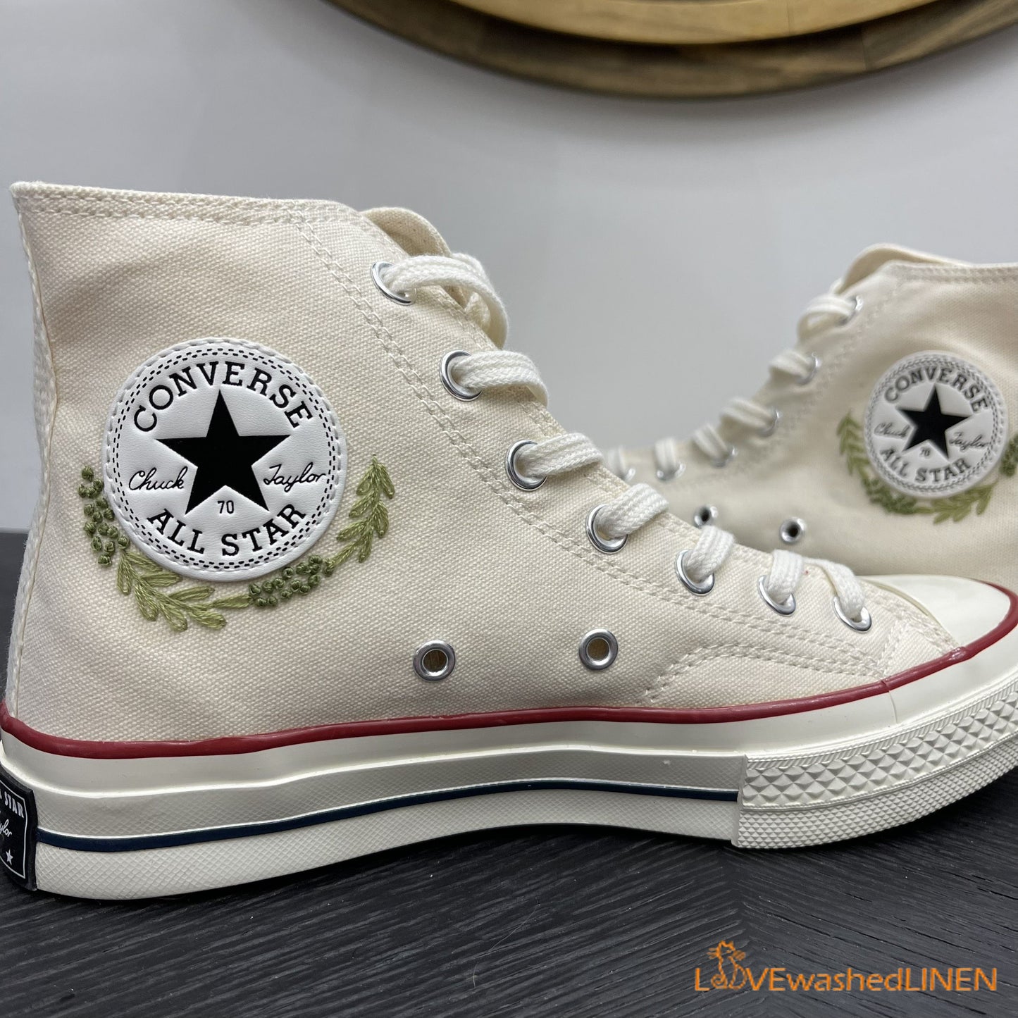 Custom Converse Chuck Taylor Embroidered Pine Trees/ Embroidered Converse Custom Wedding Embroidered Shoes/ Wedding Embroidered Sneakers