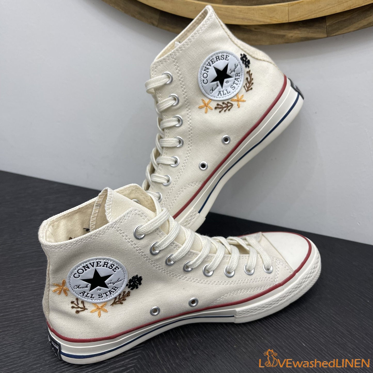 Custom Embroidered Dandelion Converse High Tops Chuck Taylor 1970s/ Custom Converse Chuck Taylor Embroidered Dandelion Sneakers