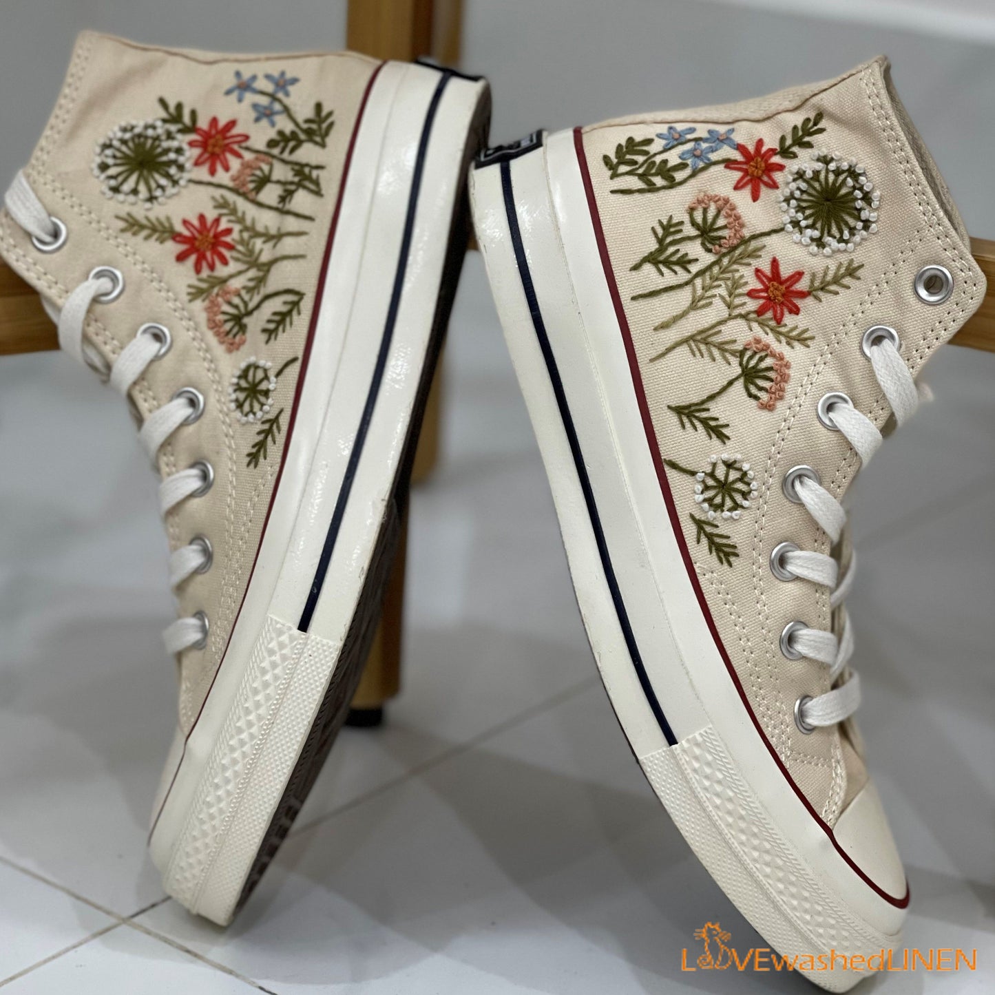 Custom Embroidered Converse/ Converse Custom Flower Embroidery/ Custom Converse Chuck Taylor Embroidered Flower/  Embroidered Converse High Tops