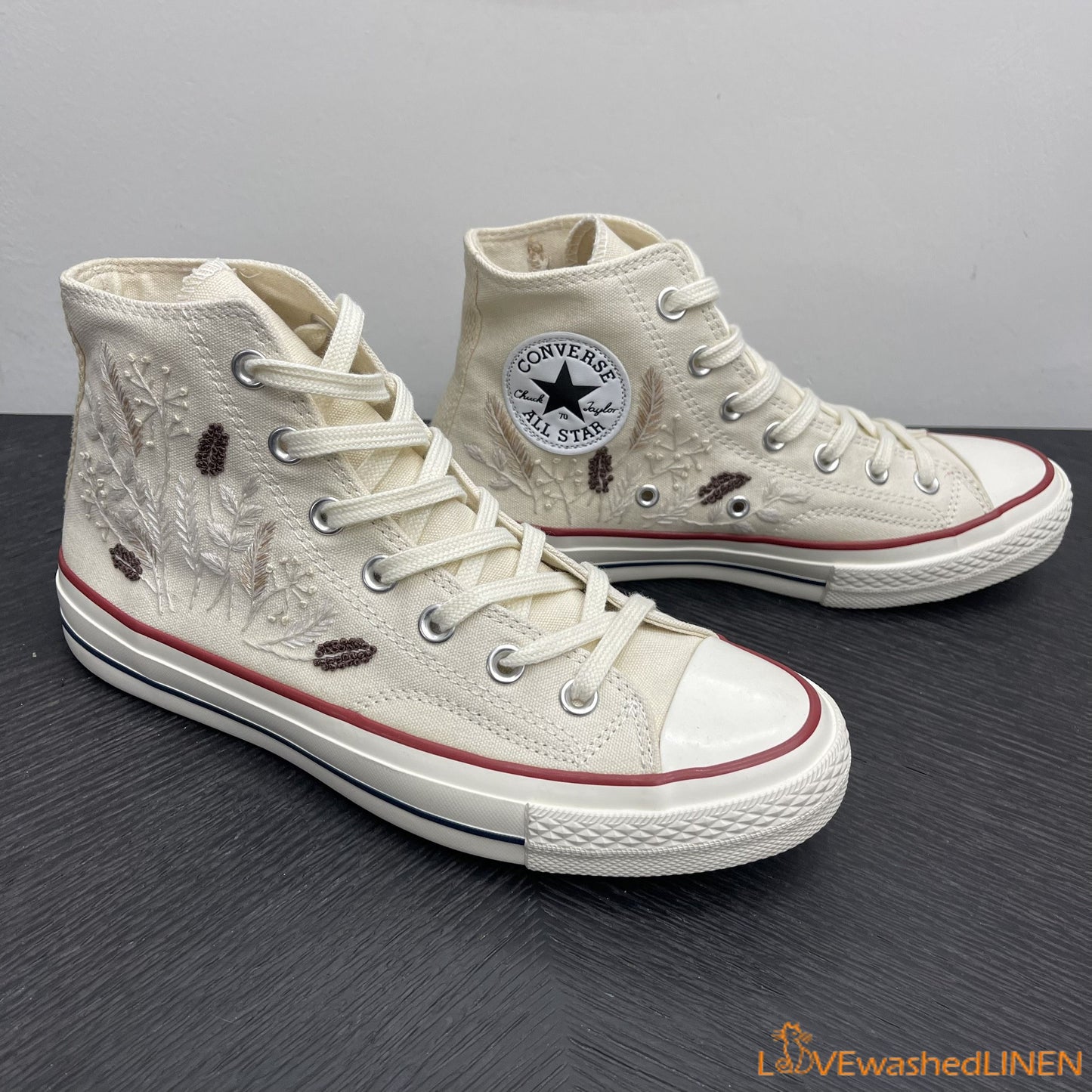 Custom Embroidered Converse High Tops Chuck Taylor 1970s/ Wedding Hand Embroidered Converse/ Wedding Embroidered Flowers Sneakers