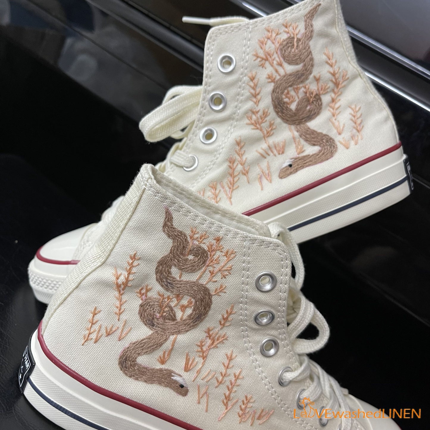 Custom Embroidered Converse High Tops Chuck Taylor 1970s/ Embroidered Snake Converse/ Custom Converse Chuck Taylor Embroidered Snake