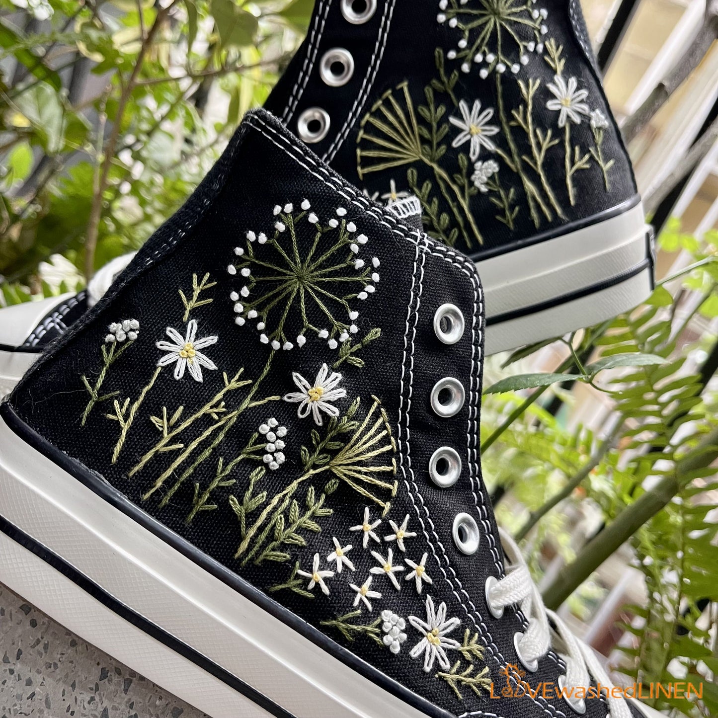 Custom Converse Chuck Taylor Embroidered Garden Flowers Convese Shoes/ Embroidered Converse Custom Wedding Flowers