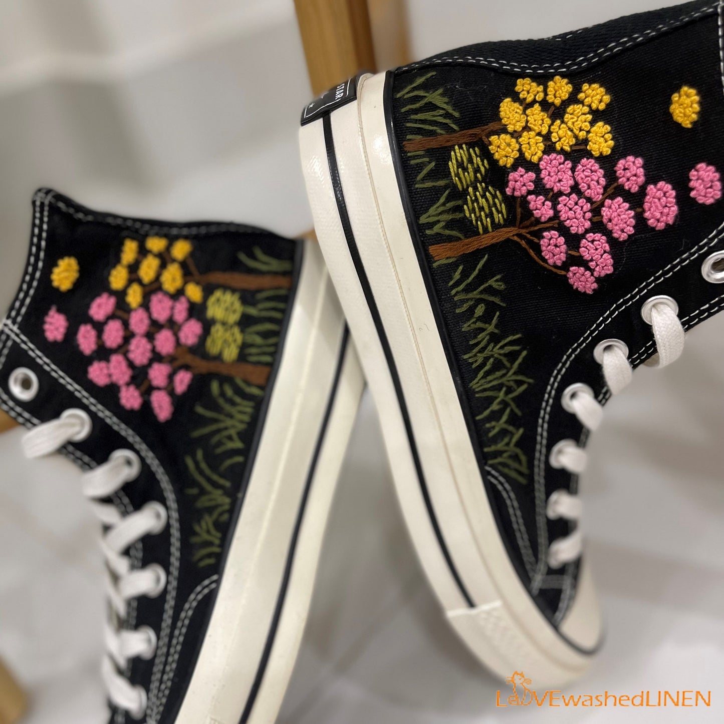 Custom Converse Chuck Taylor Embroidered Colorful Tree/ Embroidered Converse Custom Wedding Flowers