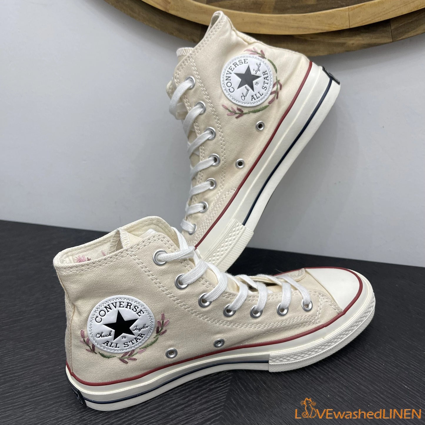 Custom Embroidered Lavender Converse High Tops Chuck Taylor 1970s/ Custom Converse Chuck Taylor Embroidered Lavender Sneaker