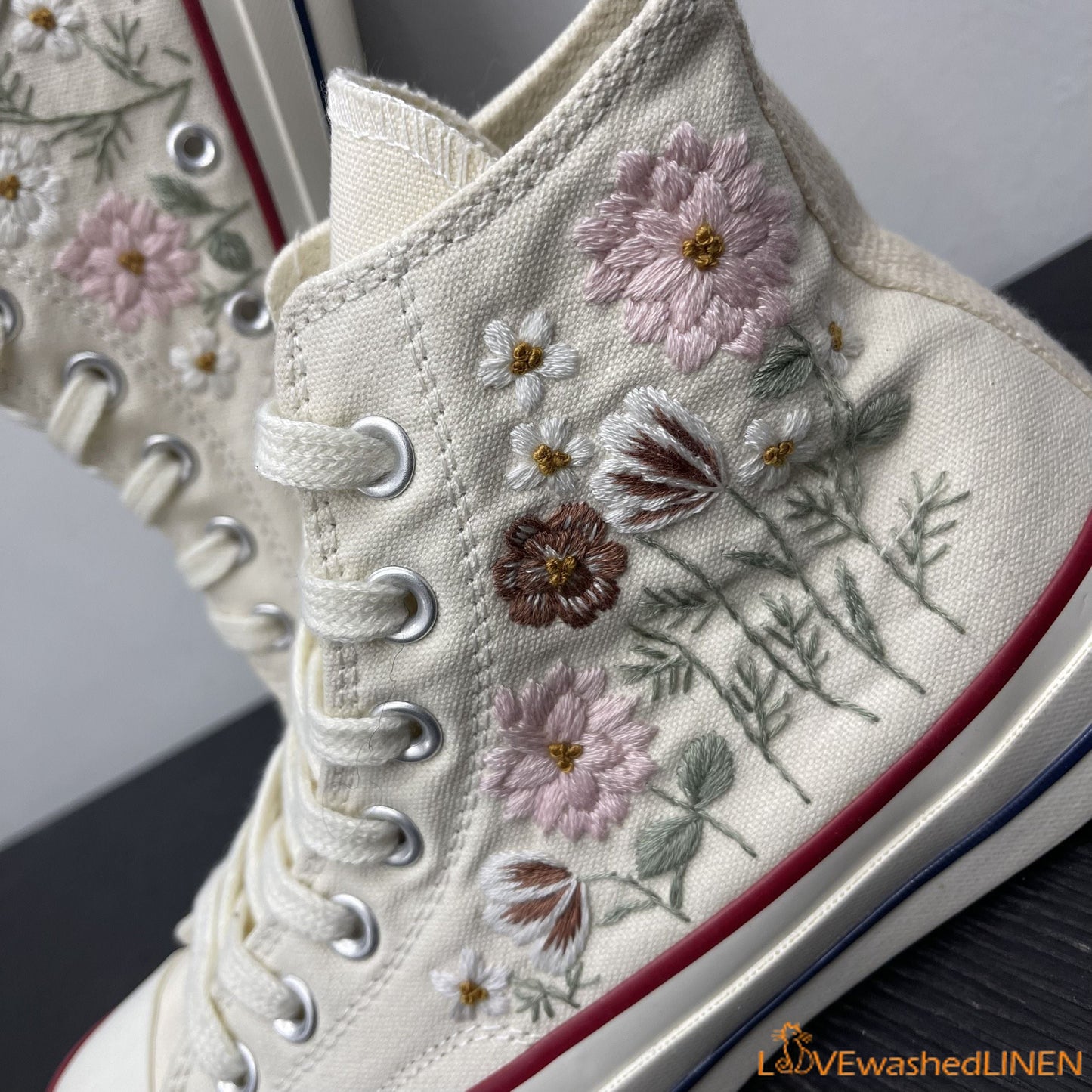 Custom Embroidered Converse High Tops Chuck Taylor 1970s/ Wedding Dahlia Flower Embroidered Converse/Wedding Embroidered Dahlia Sneakers