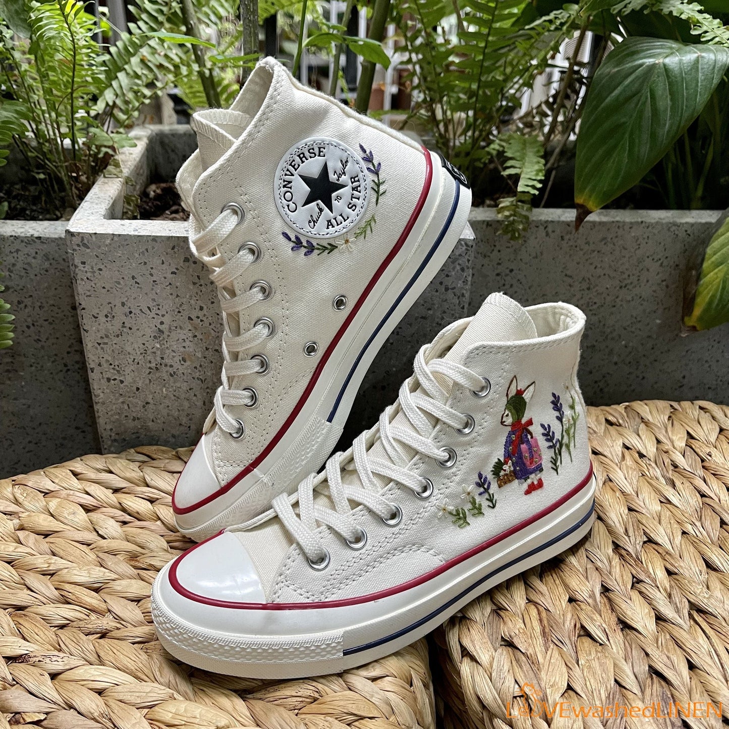 Custom Embroidered Converse High Tops Chuck Taylor 1970s/ Sweet Rabbit Embroidered Convesre/Custom Converse Chuck Taylor Embroidered