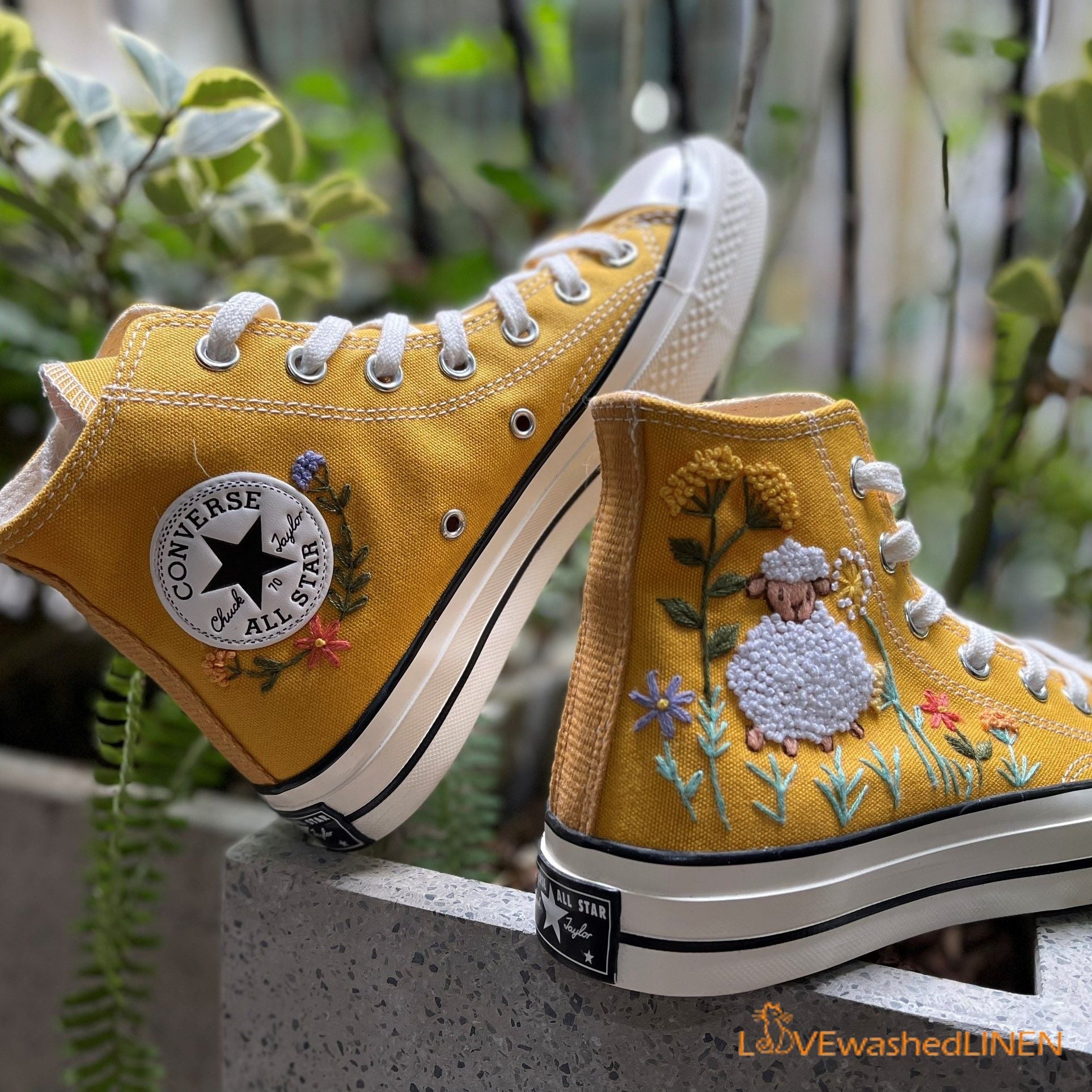 Custom Converse Chuck Taylor Sheep and Flowers Embroidered Shoes Embr lovewashedlinen