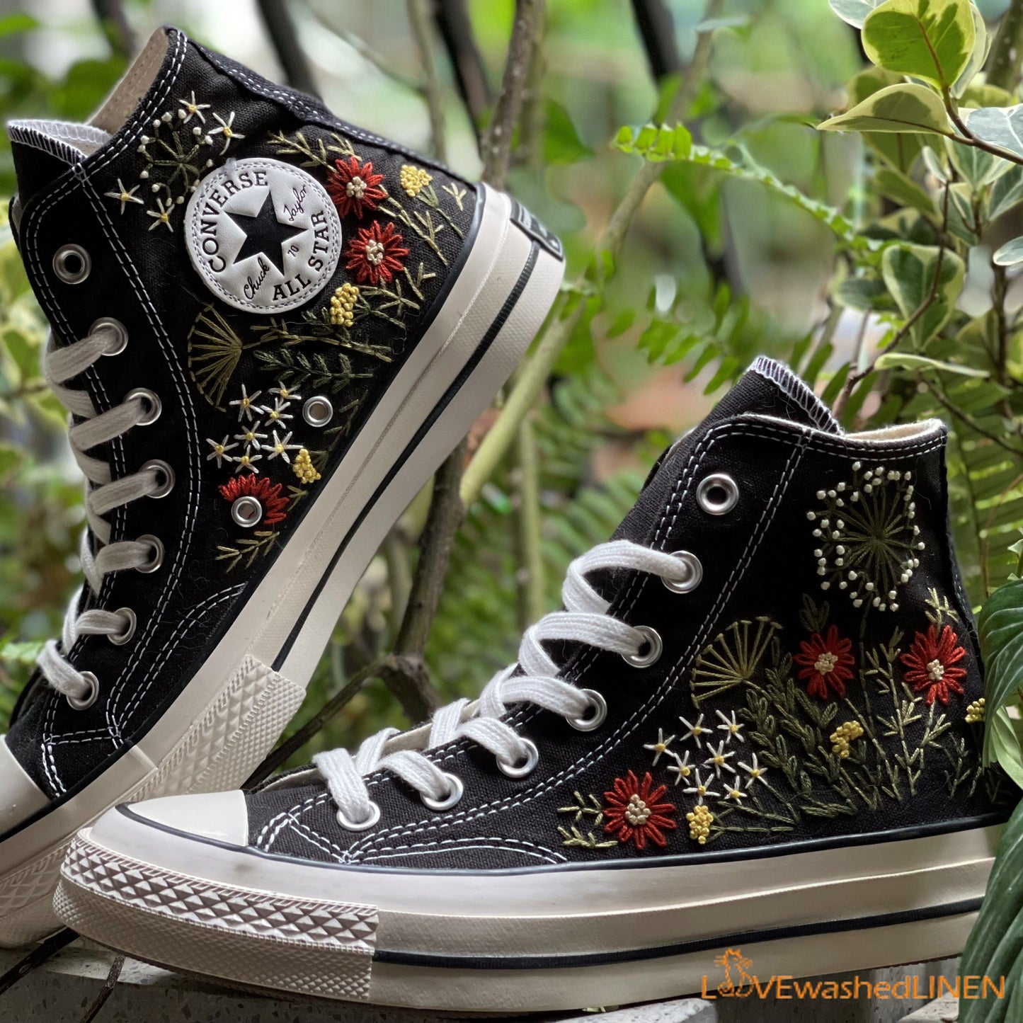 Custom Converse Chuck Taylor Embroidered Garden Flowers Convese Shoes/ Embroidered Converse Custom Wedding Flowers