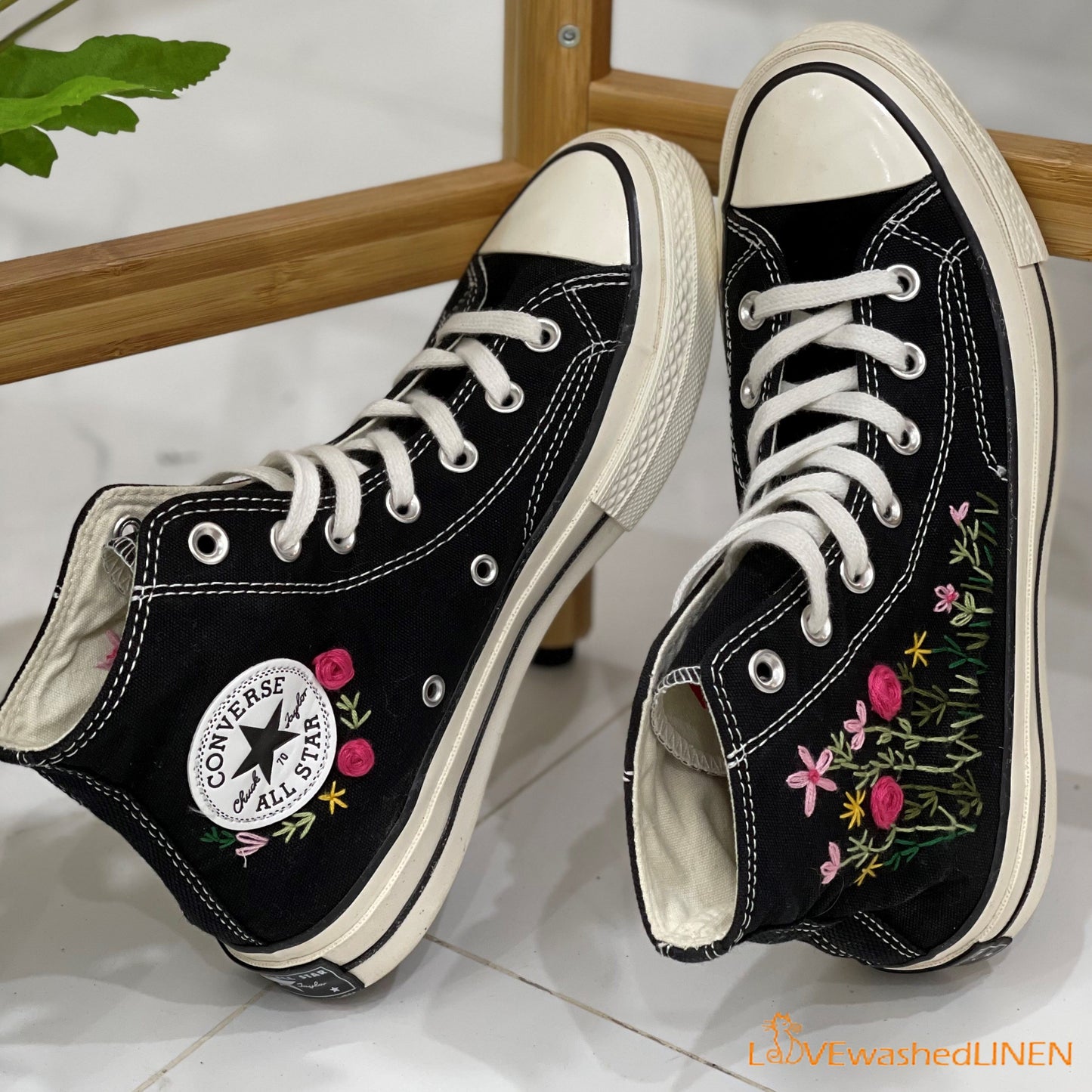 Custom Converse Chuck Taylor/ Garden Flowers Embroidered Convesre/Wedding Flowers Embroidered Sneakers/Bridal Flowers Embroidered Convesre