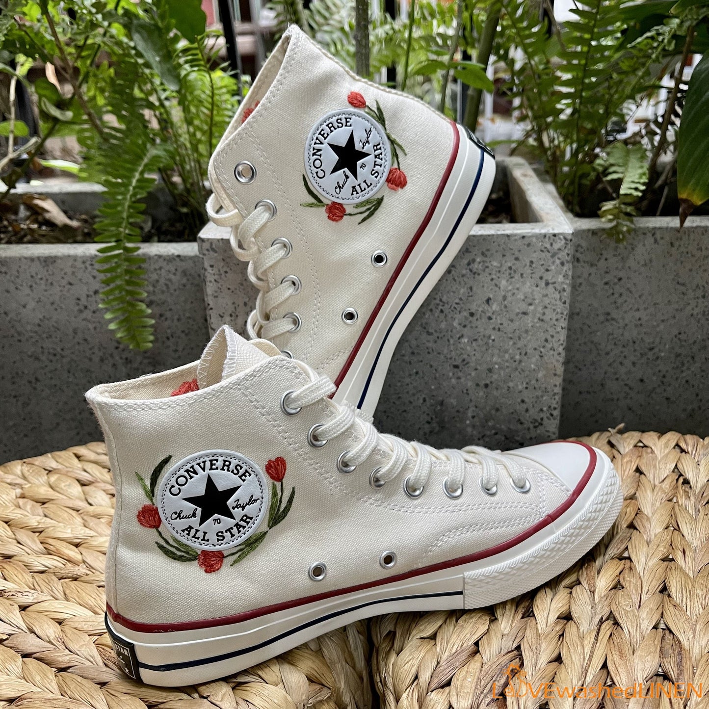 Custom Embroidered Converse High Tops Chuck Taylor 1970s/ Wedding Hand Embroidered Poppies Converse/ Embroidered Pooppies Flowers Sneakers