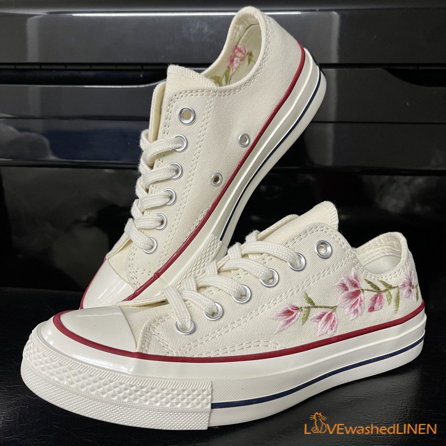 Embroidered Converse/ Custom Converse Chuck Taylor Magnolia Embroidered/ Magnolia Embroidered Converse Low Tops/ Embroidered Sneakers