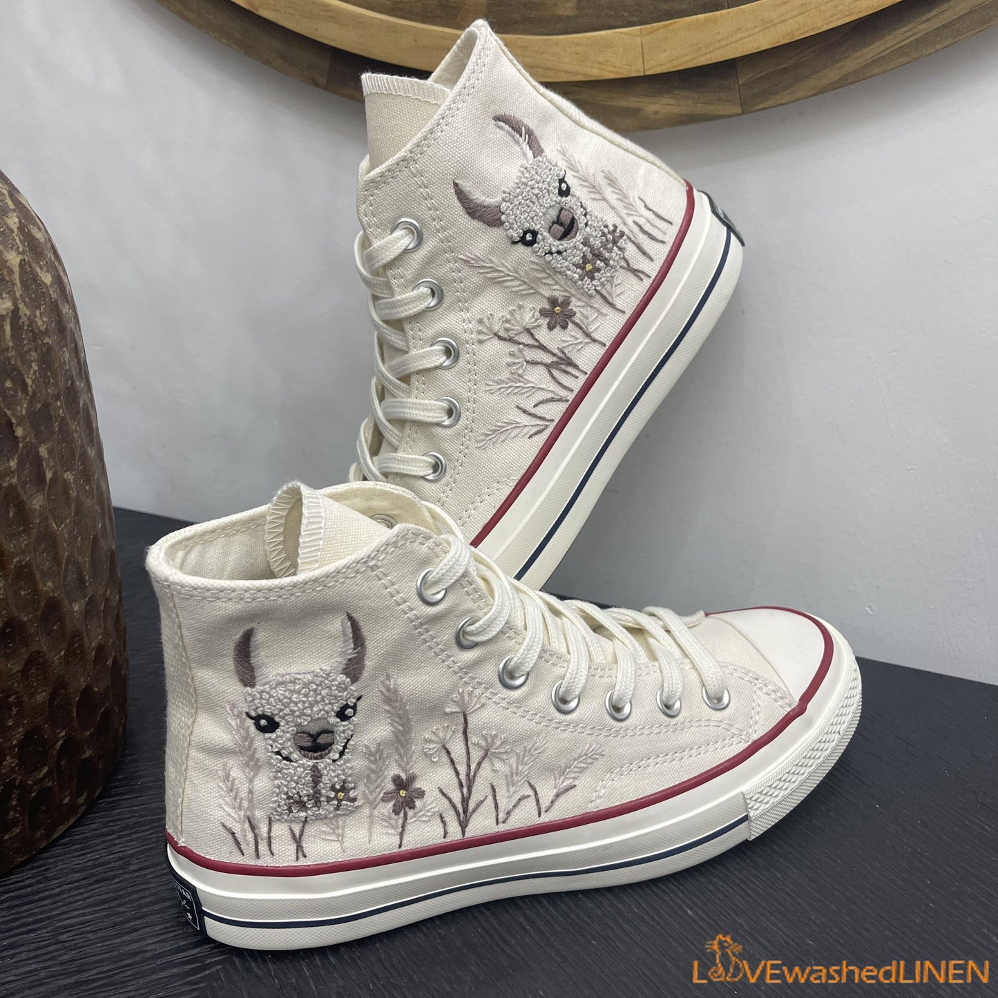 Custom Embroidered Converse High Tops Chuck Taylor 1970s/ Sweet Alpaca Converse/ Custom Converse / Embroidered Alpaca Convesre