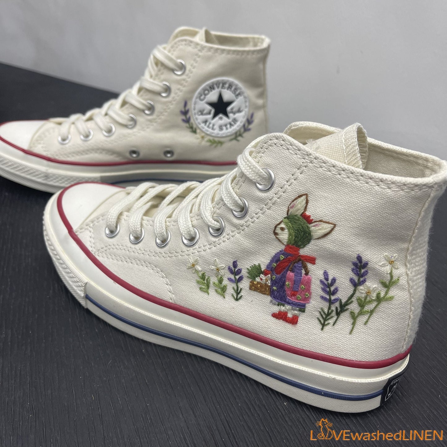 Custom Embroidered Converse High Tops Chuck Taylor 1970s/ Sweet Rabbit Embroidered Convesre/Custom Converse Chuck Taylor Embroidered