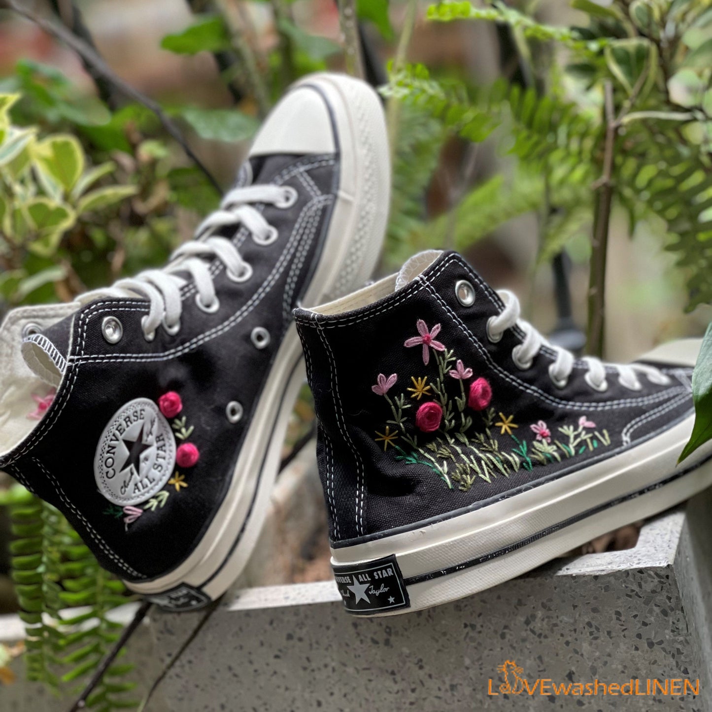 Custom Converse Chuck Taylor/ Garden Flowers Embroidered Convesre/Wedding Flowers Embroidered Sneakers/Bridal Flowers Embroidered Convesre