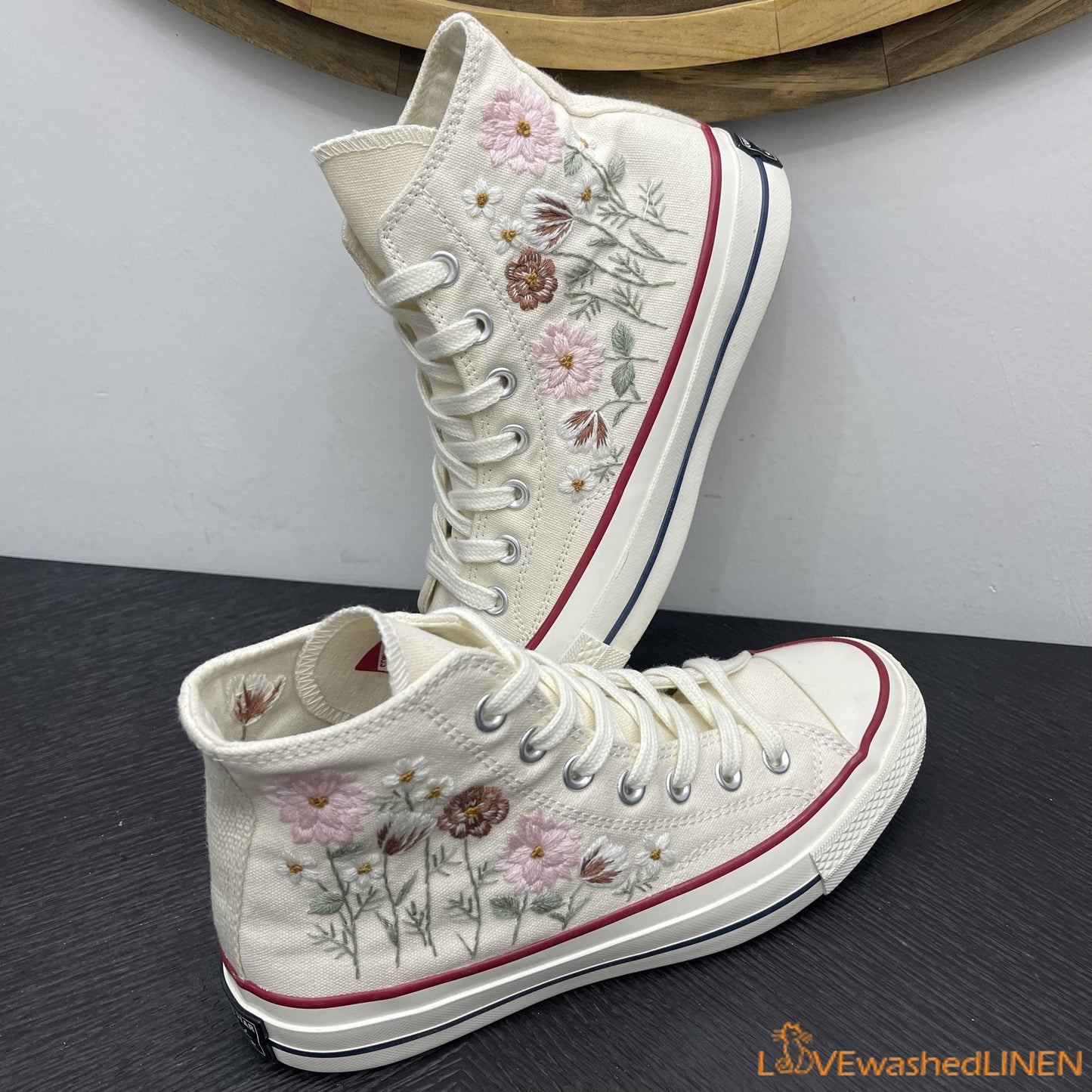 Custom Embroidered Converse High Tops Chuck Taylor 1970s/ Wedding Dahlia Flower Embroidered Converse/Wedding Embroidered Dahlia Sneakers