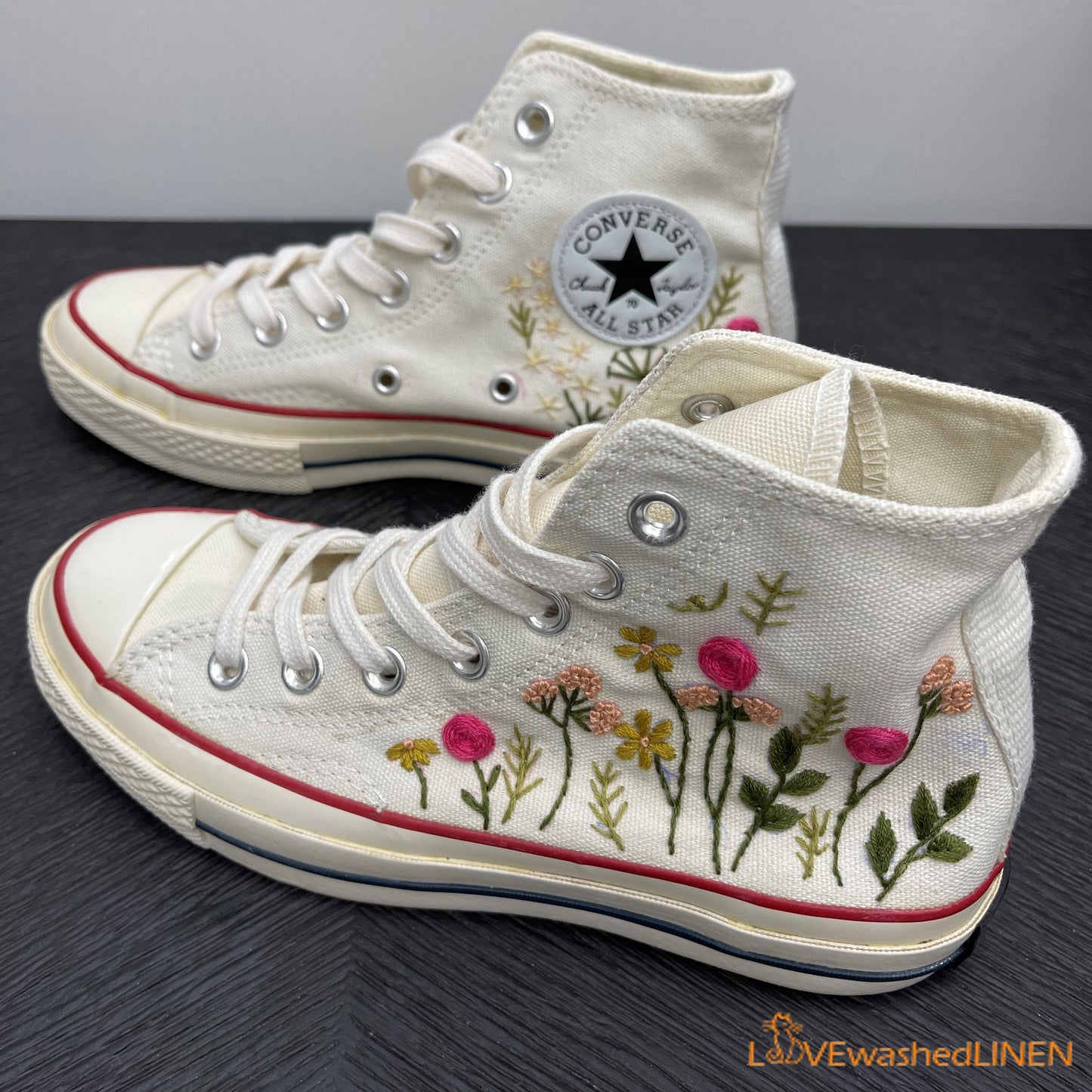 Custom Embroidered Converse High Tops Chuck Taylor 1970s/ Custom Converse Chuck Taylor Embroidered Minie Flower