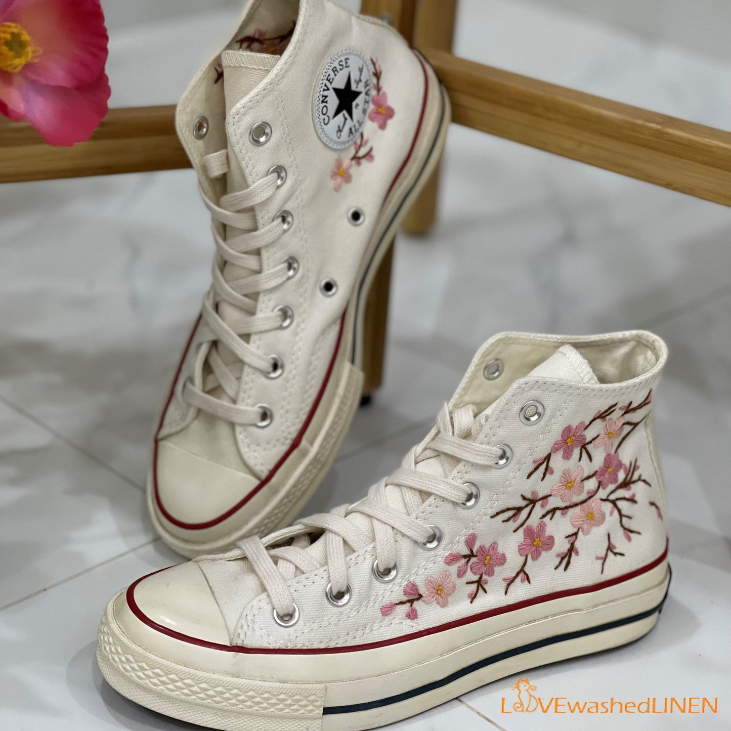 Custom Embroidered Converse High Tops Chuck Taylor 1970s/ Oriental Blossom Converse/ Custom Blossom Embroidered Converse Chuck Taylor