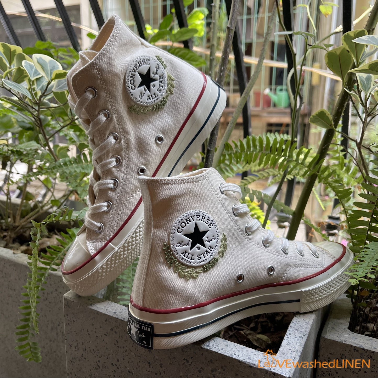 Custom Converse Chuck Taylor Embroidered Pine Trees/ Embroidered Converse Custom Wedding Embroidered Shoes/ Wedding Embroidered Sneakers