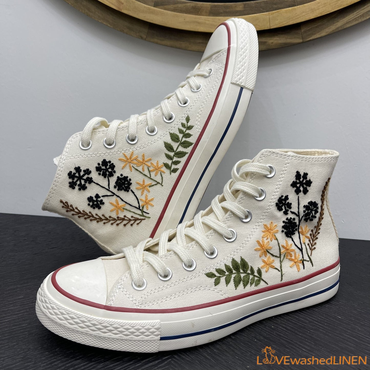 Custom Embroidered Dandelion Converse High Tops Chuck Taylor 1970s/ Custom Converse Chuck Taylor Embroidered Dandelion Sneakers