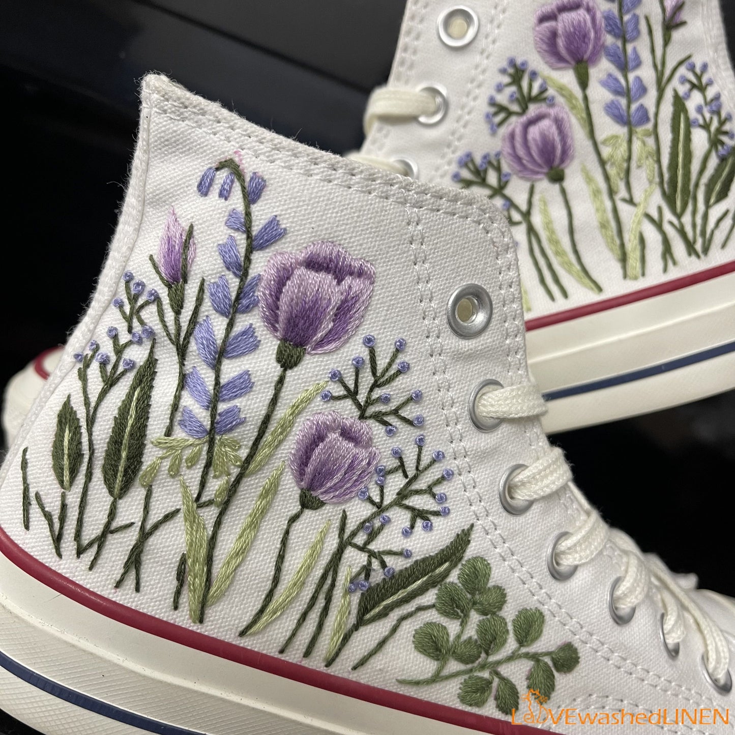 Custom Embroidered Converse High Tops Chuck Taylor 1970s/ Hand Embroidered Wedding Bouquet Converse/ Embroidered Wedding Bouquet Sneakers