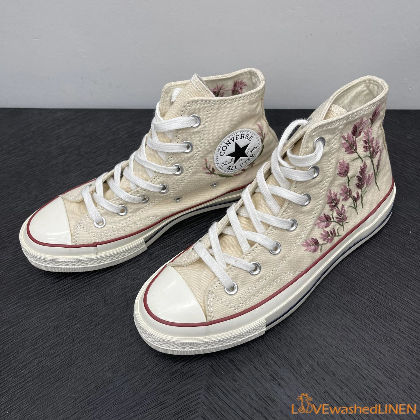 Custom Embroidered Lavender Converse High Tops Chuck Taylor 1970s/ Custom Converse Chuck Taylor Embroidered Lavender Sneaker