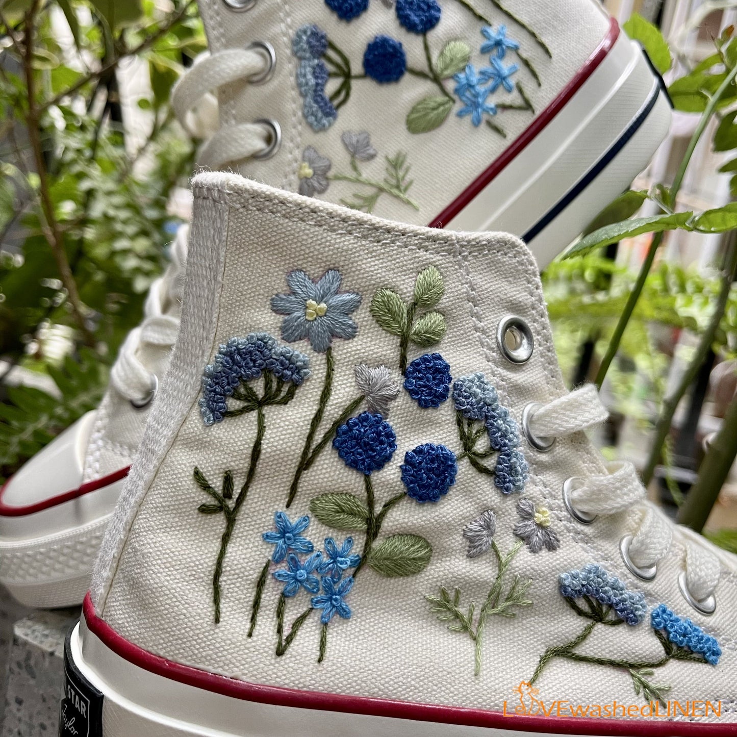 Custom Converse Chuck Taylor/ Garden Flowers Embroidered Convesre/Wedding Flowers Embroidered Sneakers/Bridal Flowers Embroidered Convesr