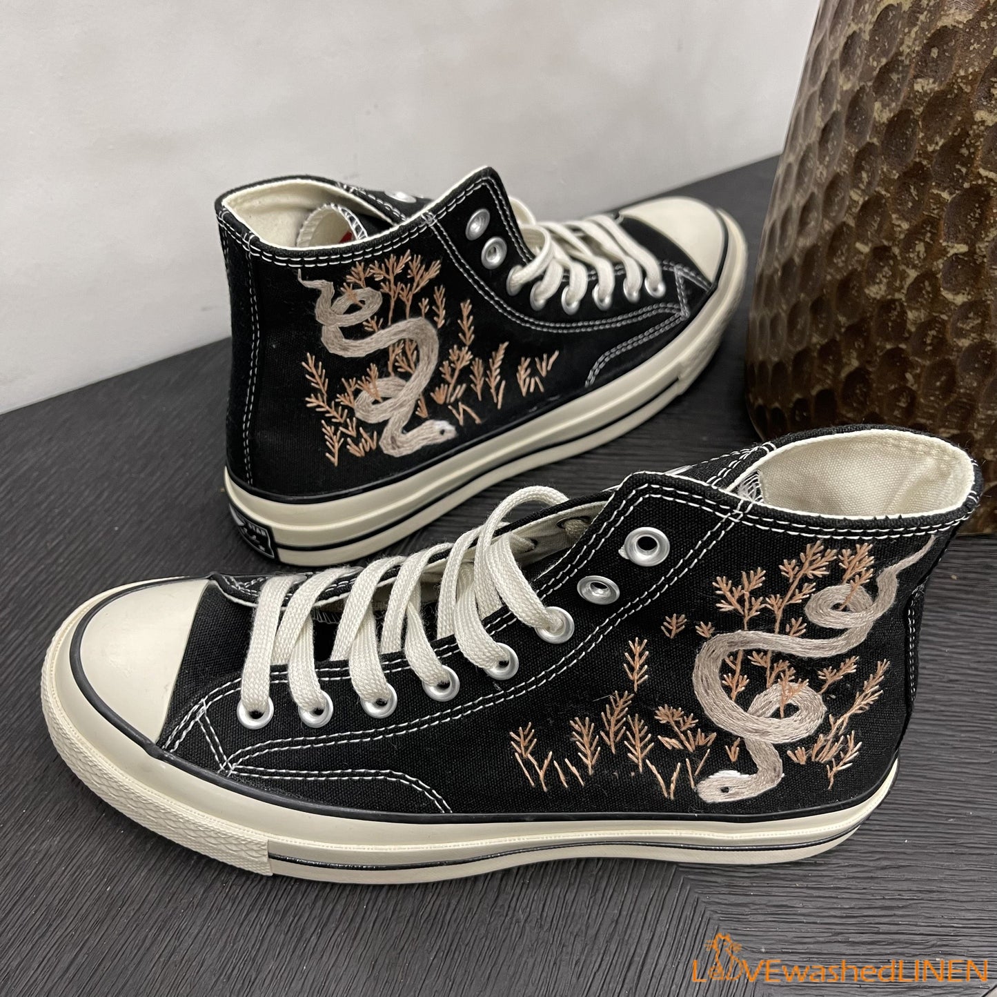 Custom Embroidered Converse High Tops Chuck Taylor 1970s/ Embroidered Snake Converse/ Custom Converse Chuck Taylor Embroidered Snake