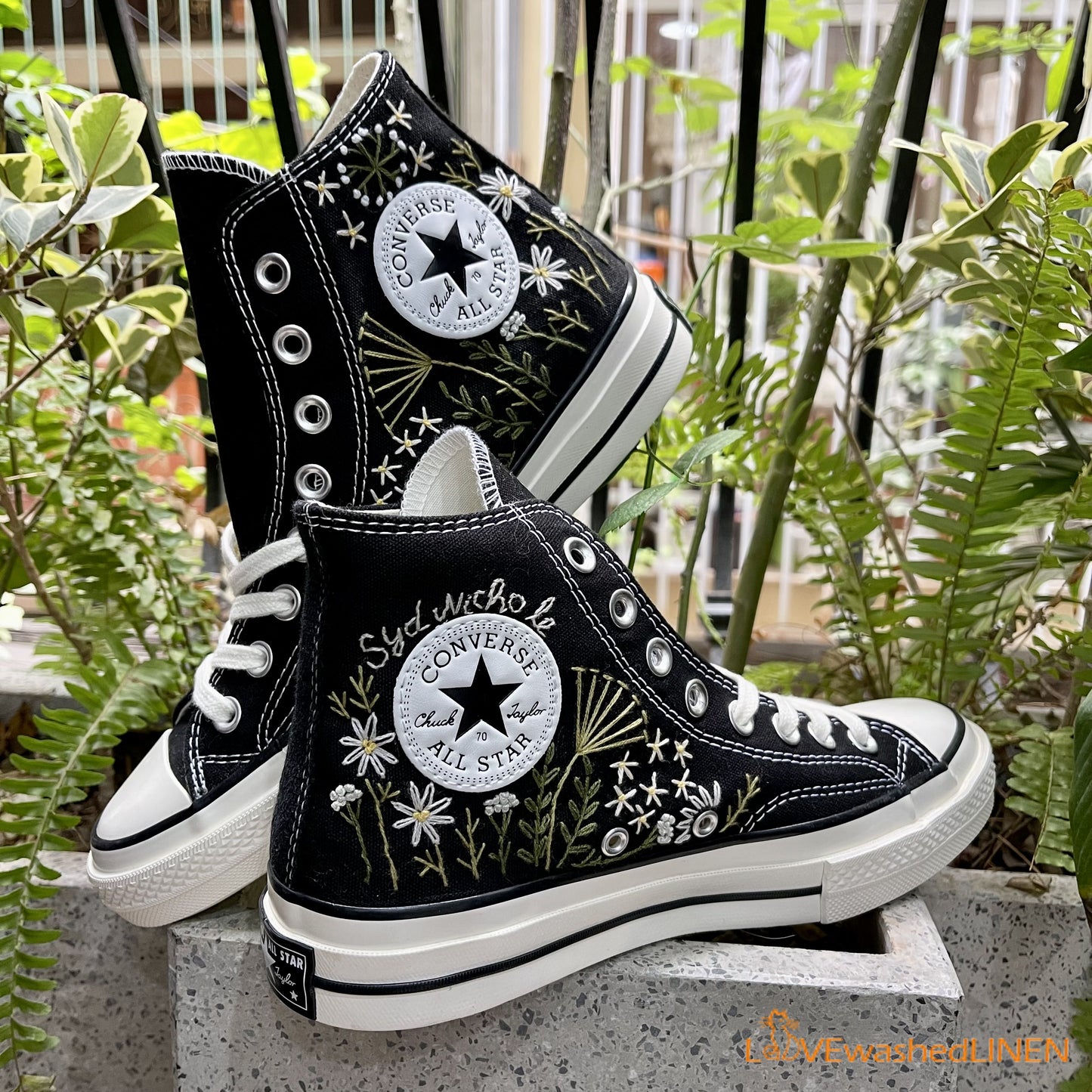 Custom Converse Chuck Taylor Embroidered Garden Flowers Convese Shoes/ Embroidered Converse Custom Wedding Flowers