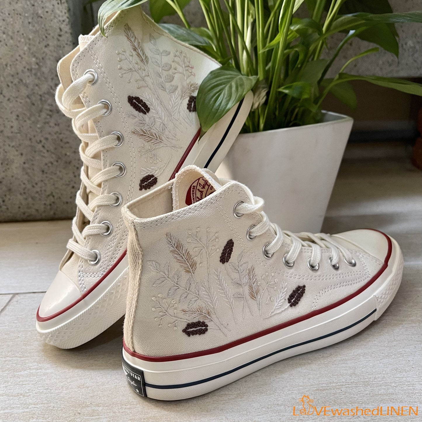 Custom Embroidered Converse High Tops Chuck Taylor 1970s/ Wedding Hand Embroidered Converse/ Wedding Embroidered Flowers Sneakers