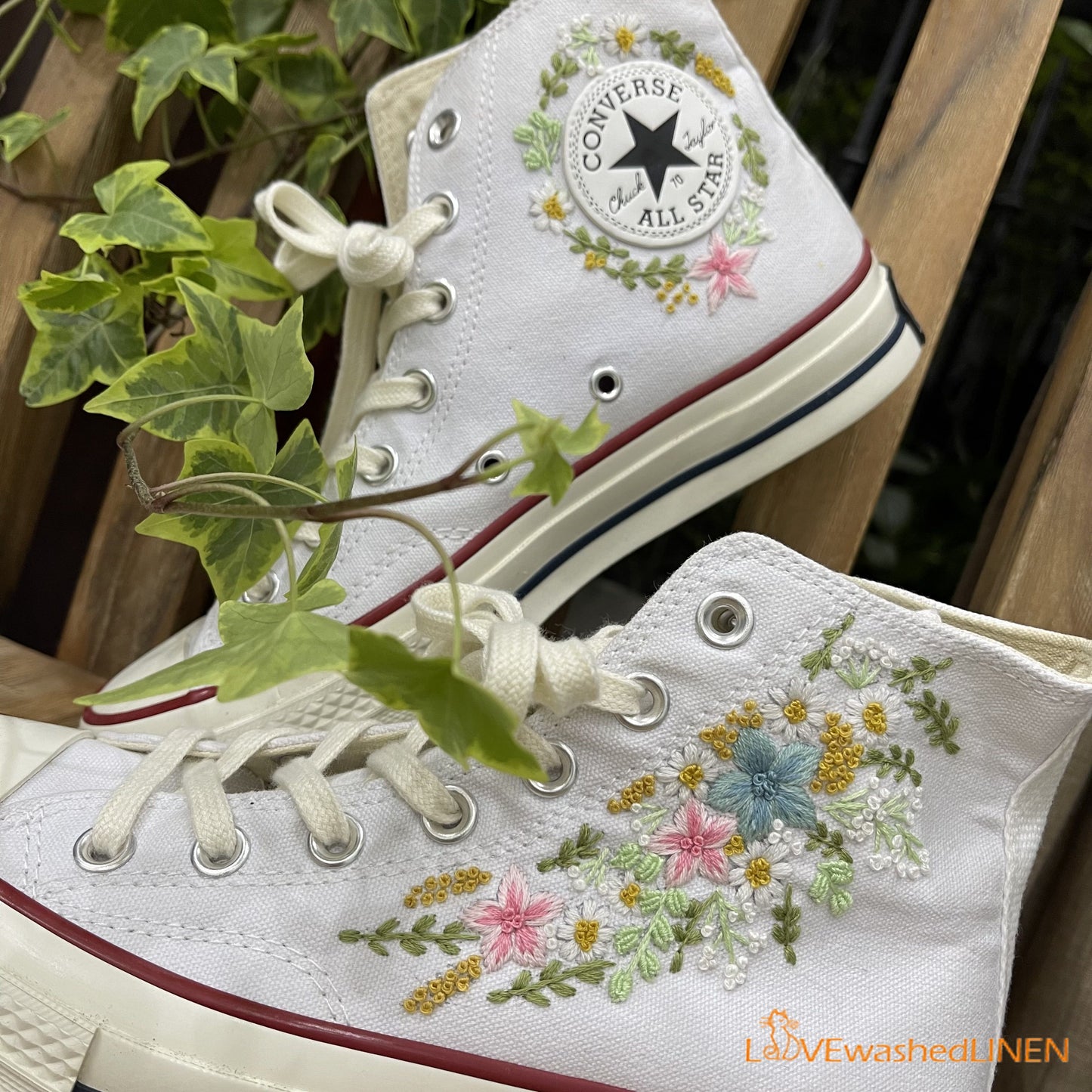 Custom Coverse Chuck Taylor/Wedding Flowers Embroidered Converse/Bridal Flowers Embroidered Sneakers/ Wildflowers Embroidered Sneakers