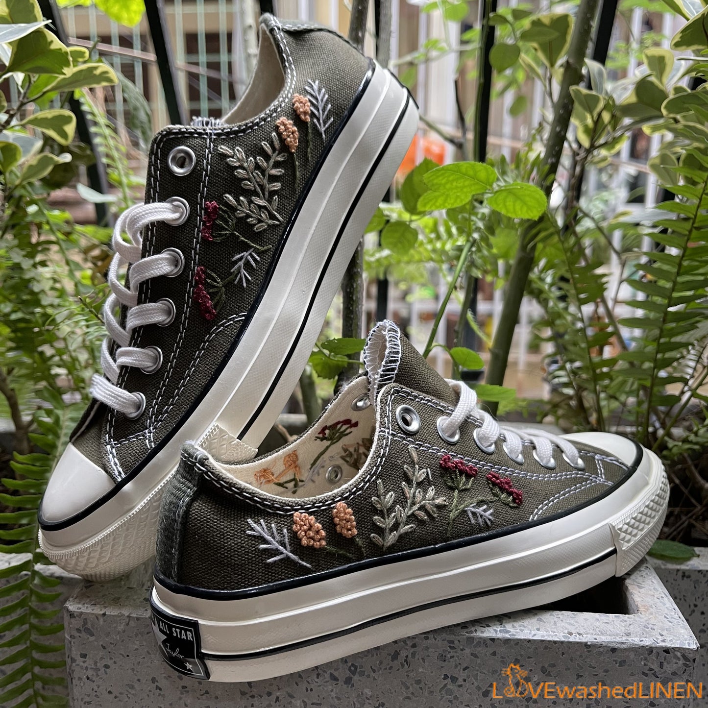 Embroidered Converse/ Custom Converse Chuck Taylor Embroidered Lambs/ Flowers Embroidered Converse Low Tops / Embroidered Lambs Sneakers