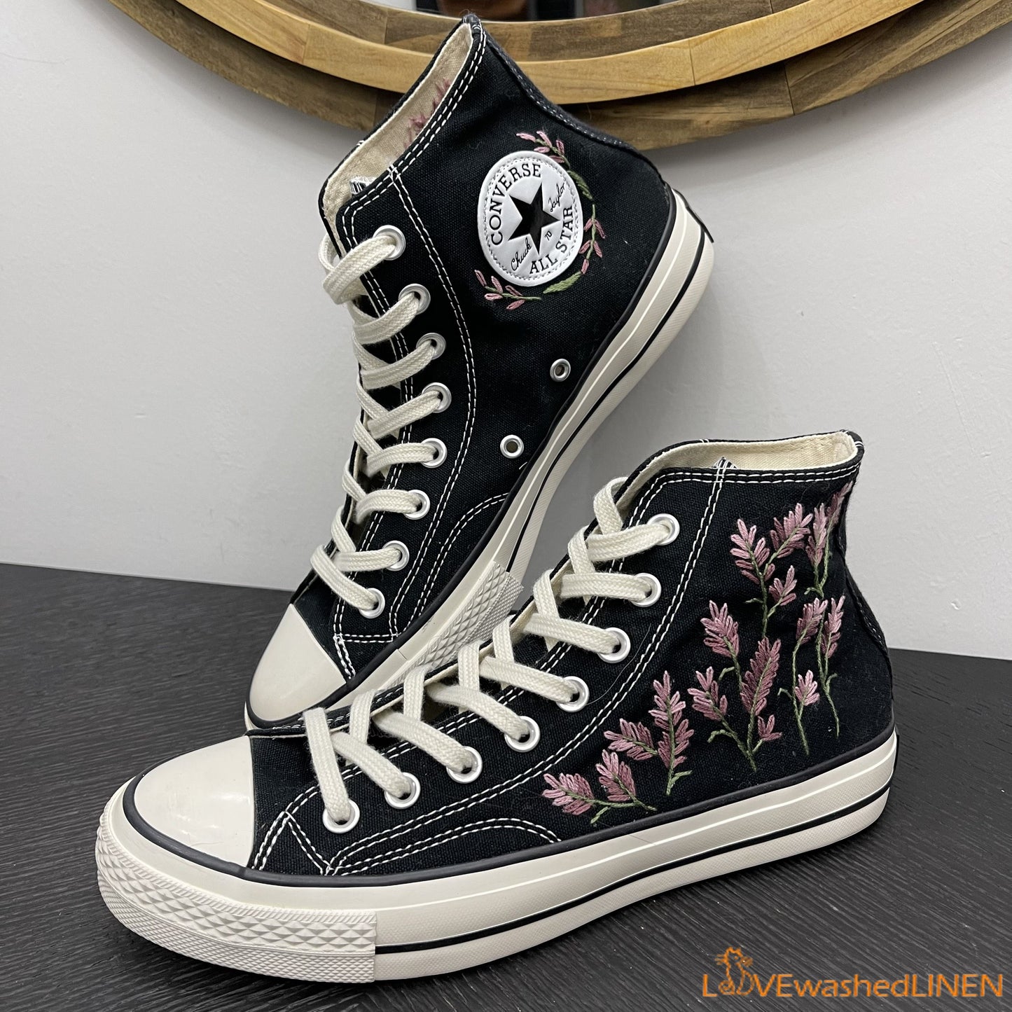 Custom Embroidered Lavender Converse High Tops Chuck Taylor 1970s/ Custom Converse Chuck Taylor Embroidered Lavender Sneakers