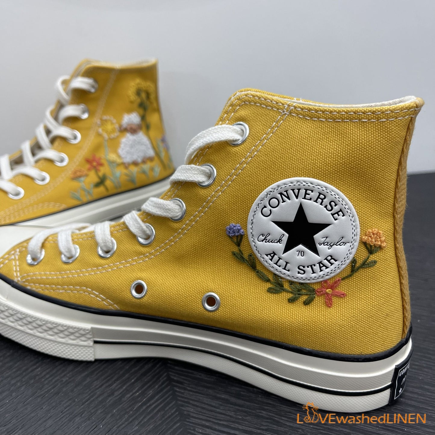 Custom Converse Chuck Taylor Sheep and Flowers Embroidered Shoes/ Embroidered Converse Custom Wedding Flowers