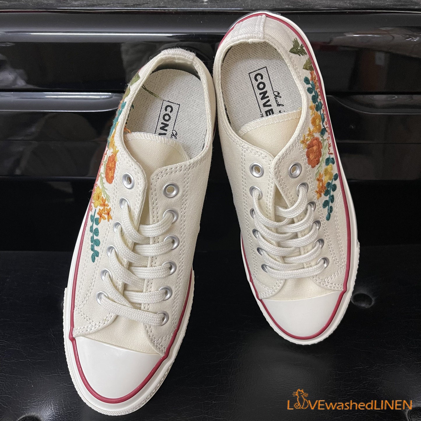 Custom Converse Chuck Taylor Embroidered / Wedding Flowers Embroidered Converse Low Tops / Wedding Pines Embroidered Sneakers