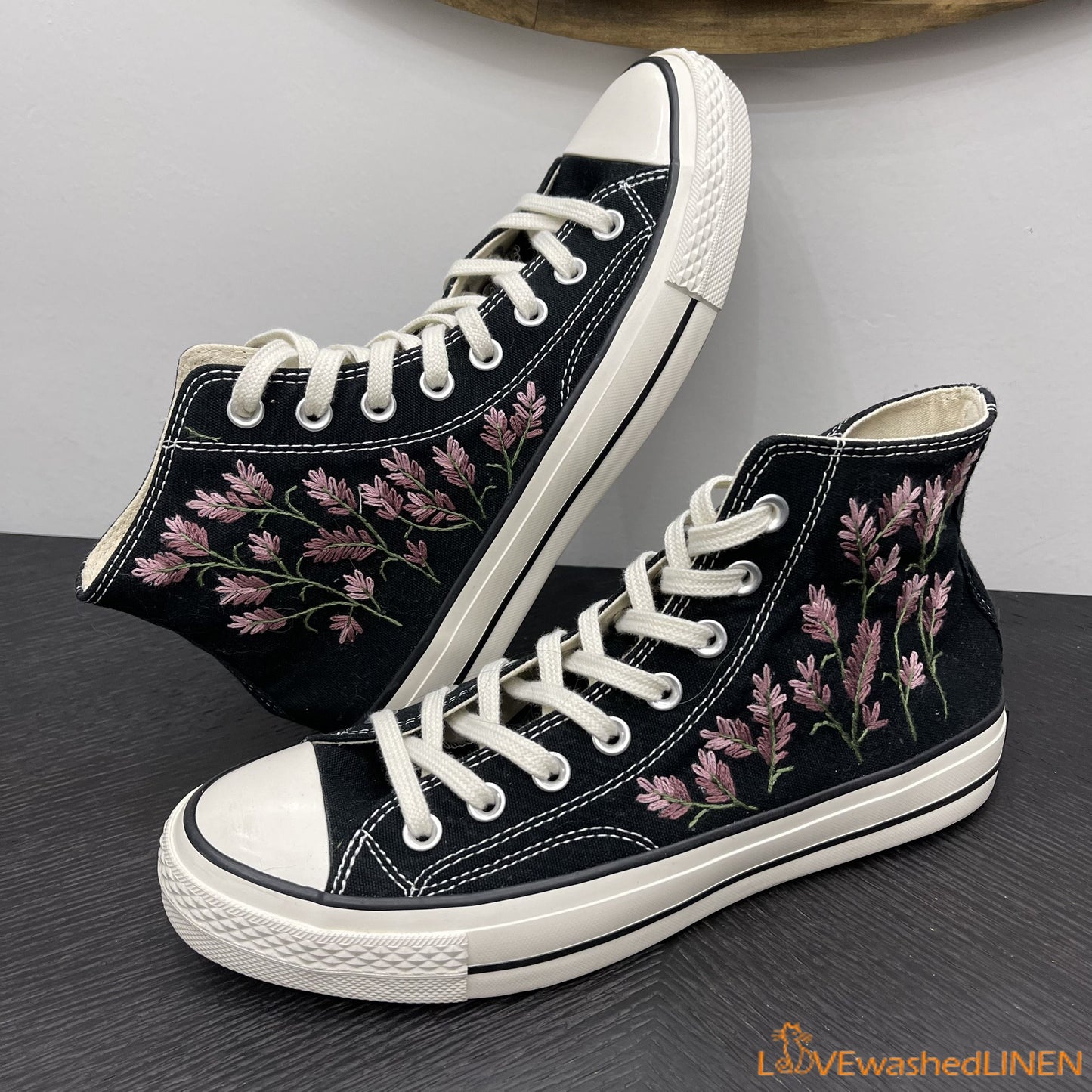 Custom Embroidered Lavender Converse High Tops Chuck Taylor 1970s/ Custom Converse Chuck Taylor Embroidered Lavender Sneakers