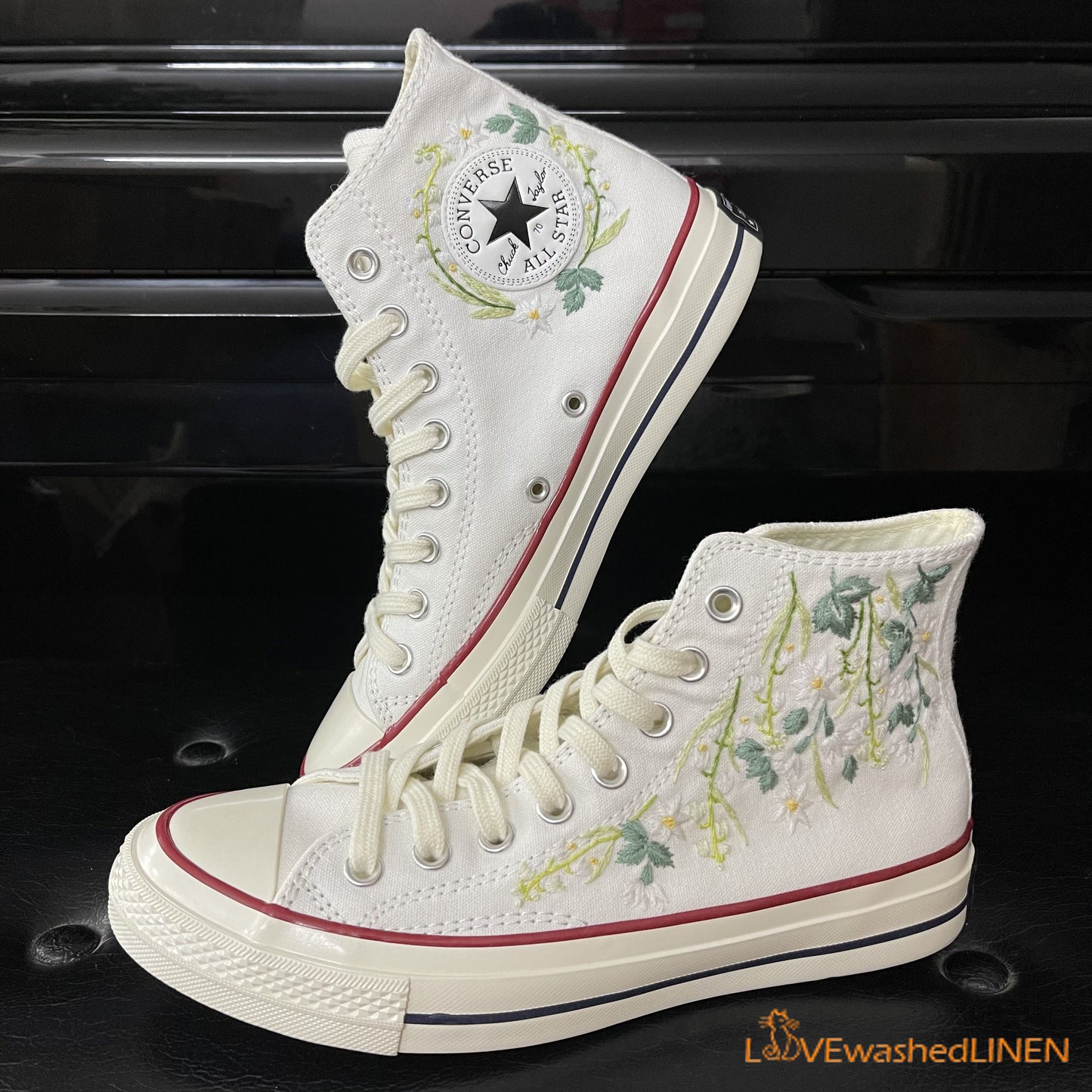 Custom Coverse Platform/Wedding Flowers Embroidered Converse/Bridal Flowers Embroidered Sneakers/Lily of the Valley Embroidered Sneakers