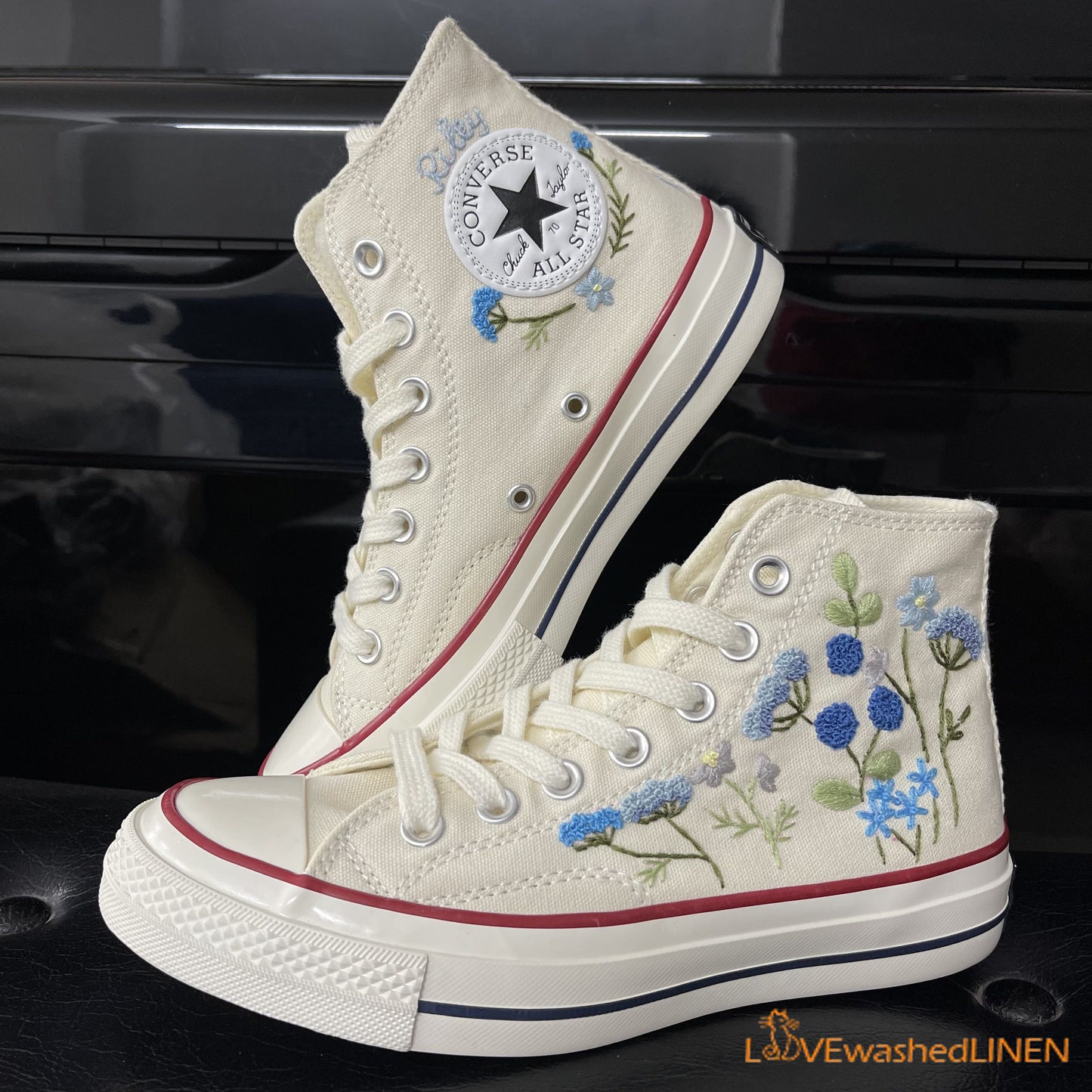 Custom Converse Chuck Taylor/ Garden Flowers Embroidered Convesre/Wedding Flowers Embroidered Sneakers/Bridal Flowers Embroidered Convesre