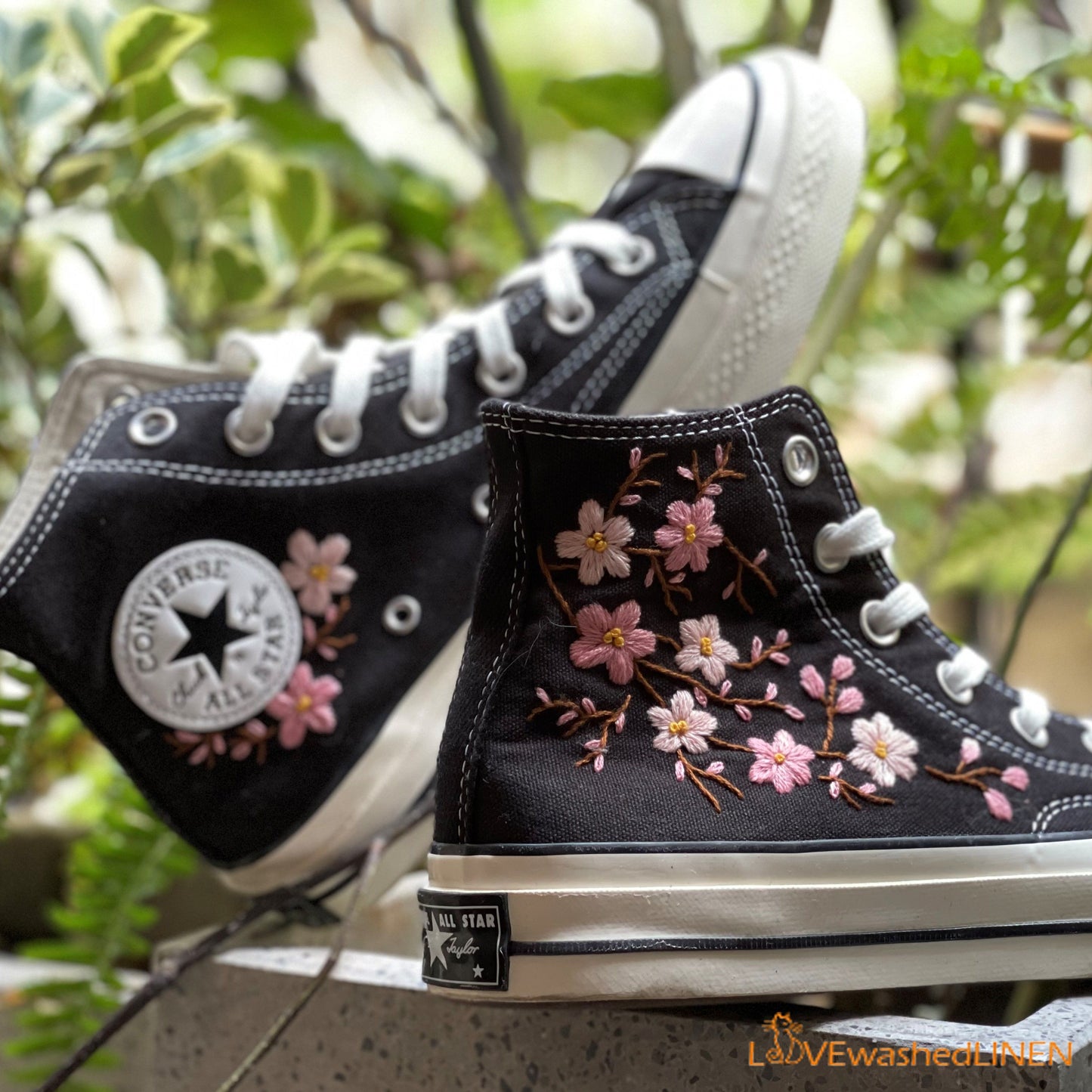 Custom Embroidered Converse High Tops Chuck Taylor 1970s/ Oriental Plum Blossom Converse/ Custom Converse Chuck Taylor Blossom Embroidered