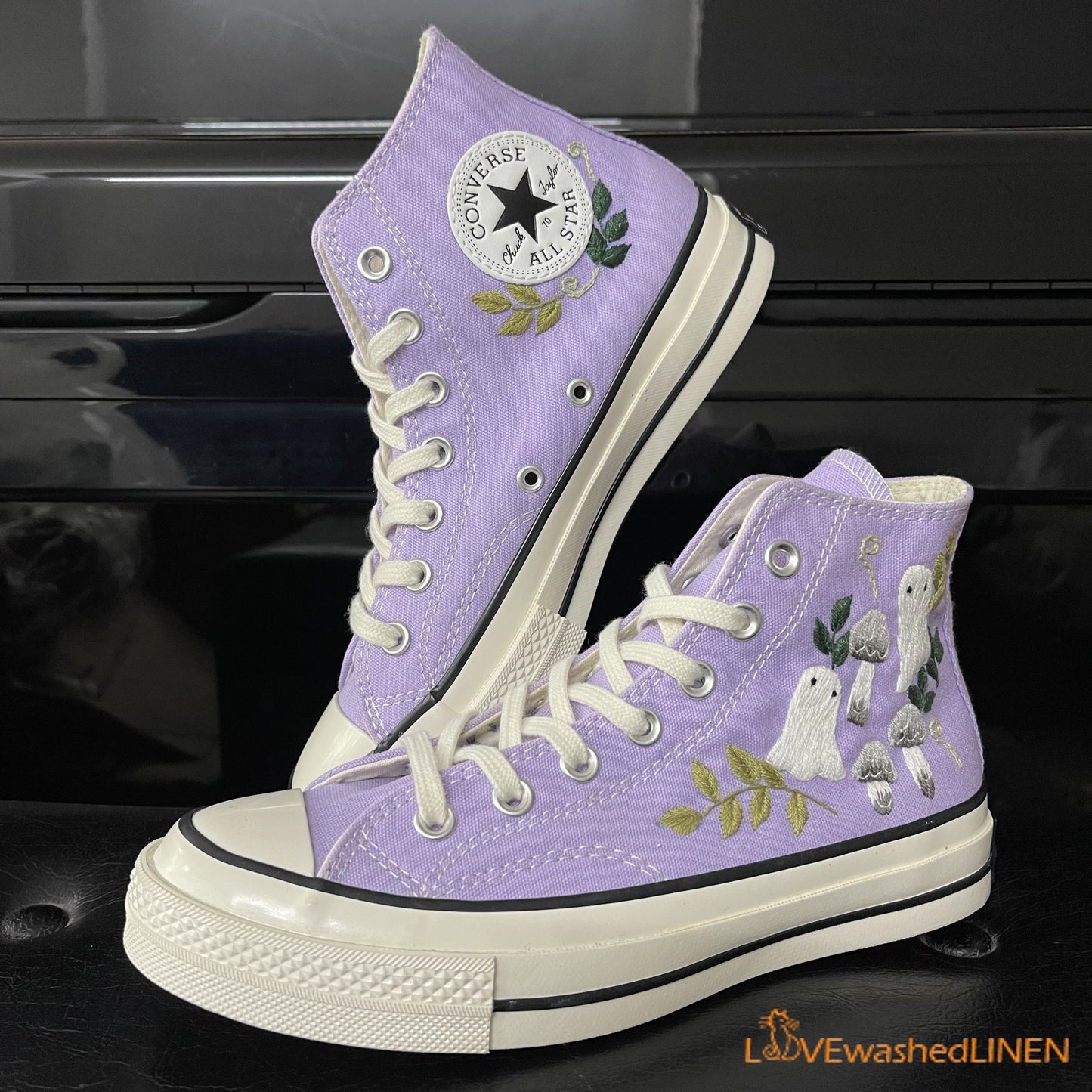 Custom Embroidered Converse High Tops Chuck Taylor 1970s/ Wedding Dahlia Flower Embroidered Converse/Wedding Embroidered Dahlia Sneakers