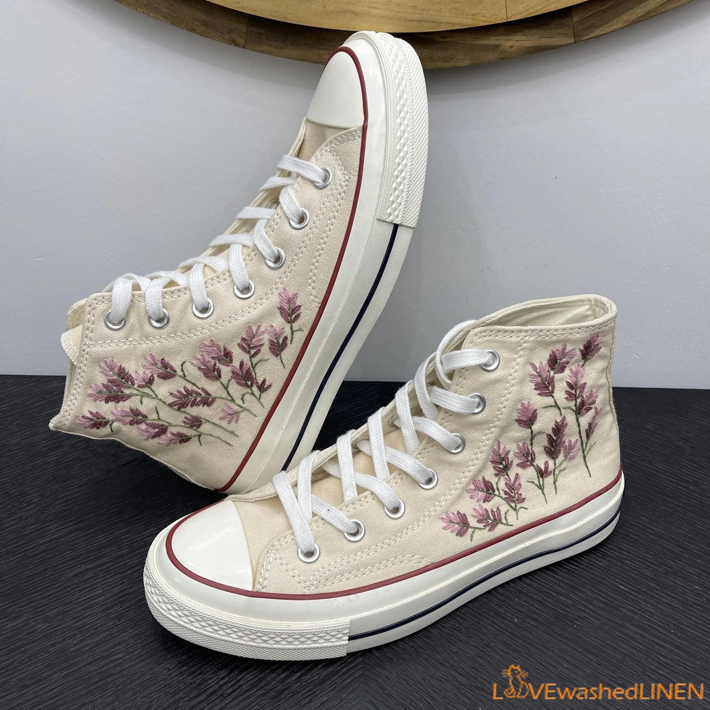 Custom Embroidered Lavender Converse High Tops Chuck Taylor 1970s/ Custom Converse Chuck Taylor Embroidered Lavender Sneaker