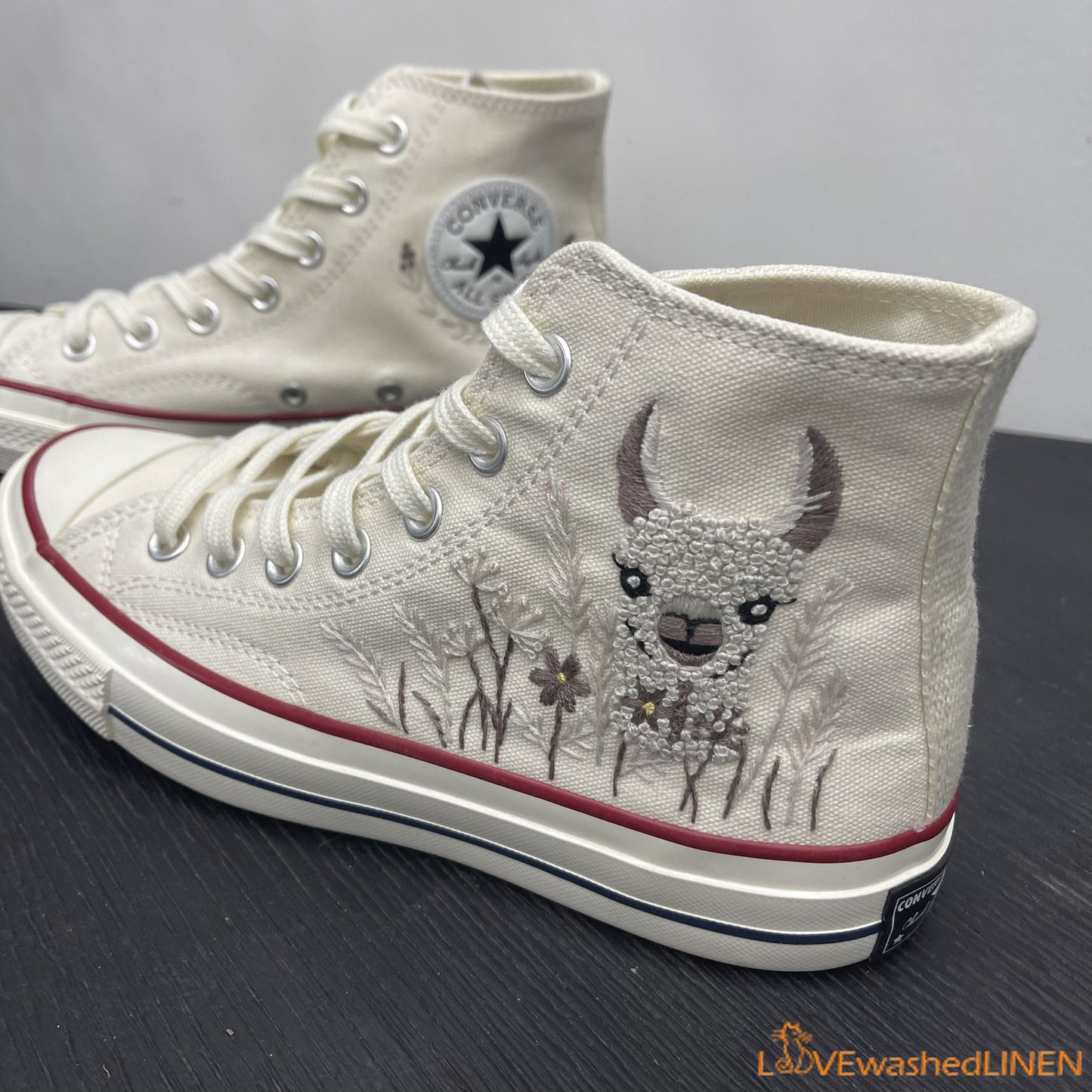 Custom Embroidered Converse High Tops Chuck Taylor 1970s/ Sweet Alpaca Converse/ Custom Converse / Embroidered Alpaca Convesre