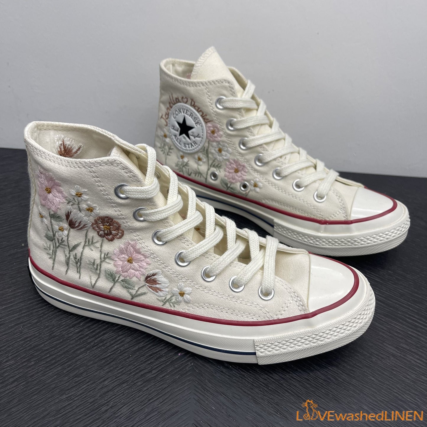 Custom Embroidered Converse High Tops Chuck Taylor 1970s/ Wedding Dahlia Flower Embroidered Converse/Wedding Embroidered Dahlia Sneakers