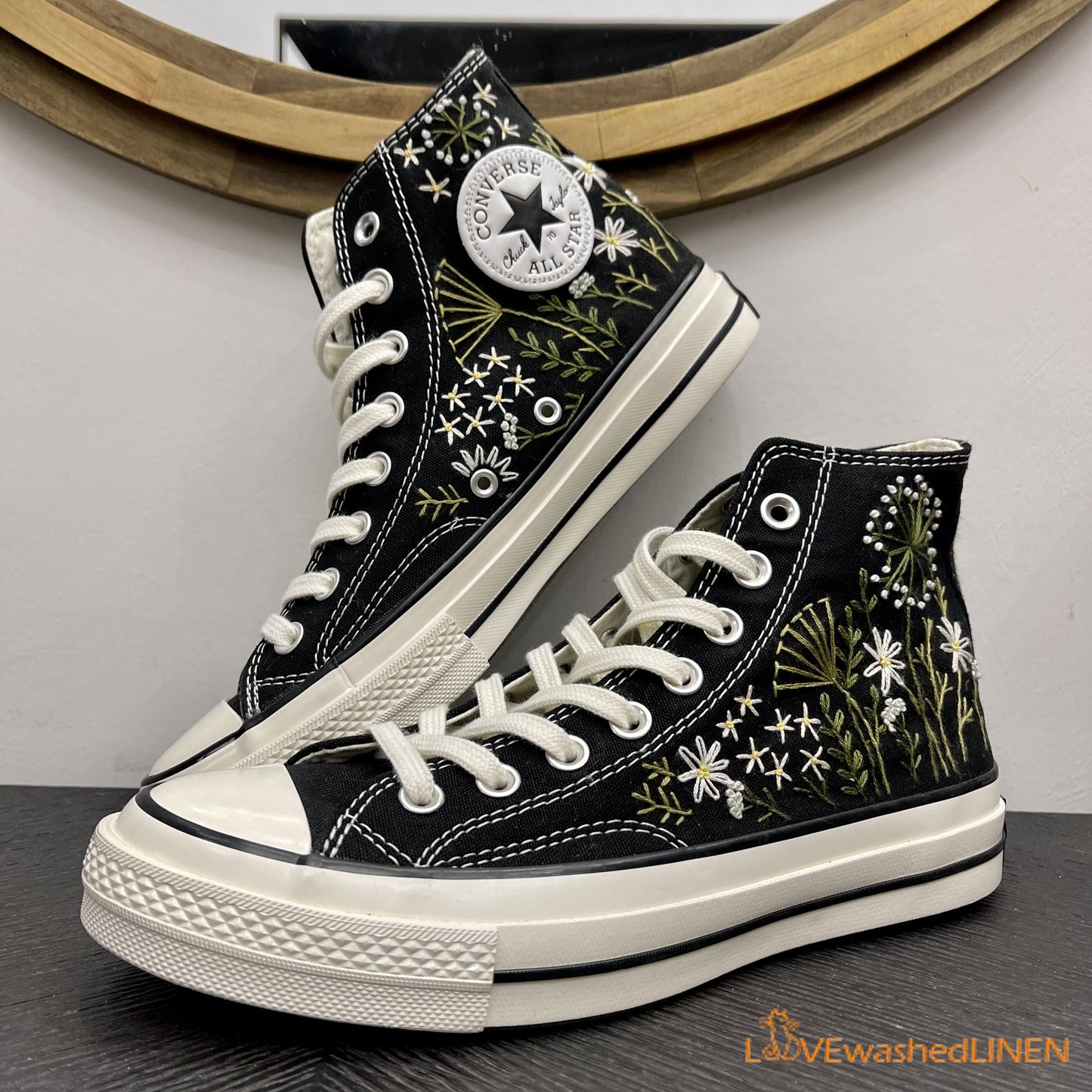 Custom Converse Chuck Taylor Embroidered Garden Flowers Convese Shoes/ Embroidered Converse Custom Wedding Flowers