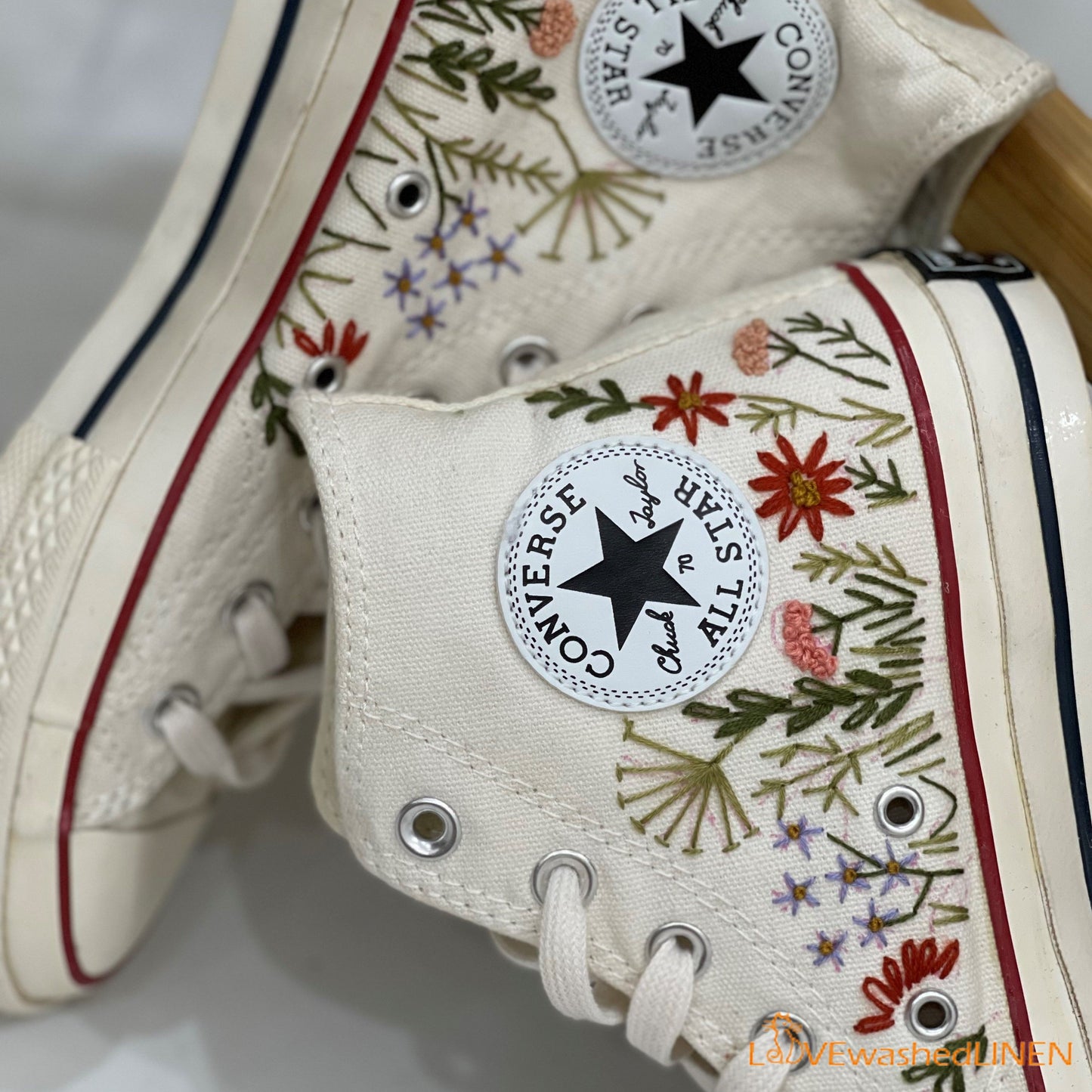 Custom Converse Chuck Taylor Embroidered Garden Flower/ Embroidered Converse Custom Wedding Flowers