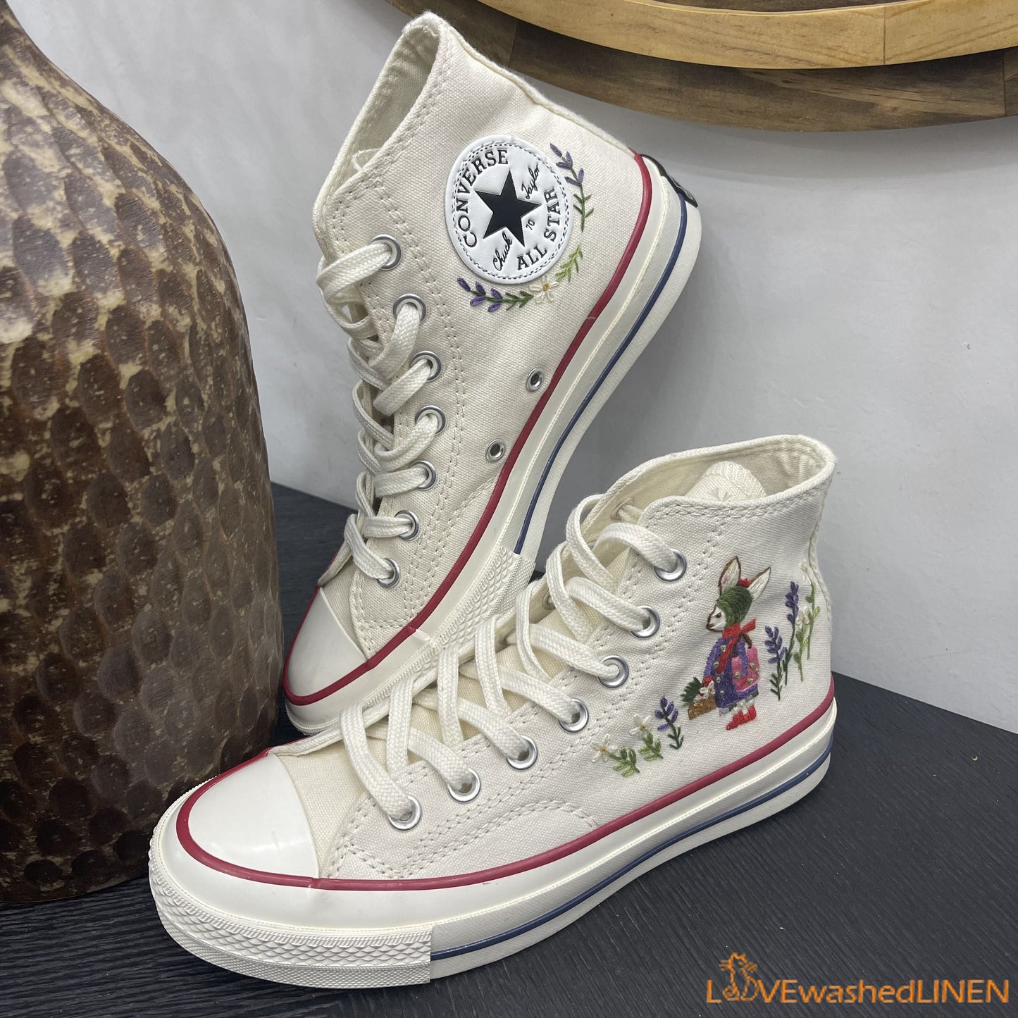 Custom Embroidered Converse High Tops Chuck Taylor 1970s/ Sweet Rabbit Embroidered Convesre/Custom Converse Chuck Taylor Embroidered