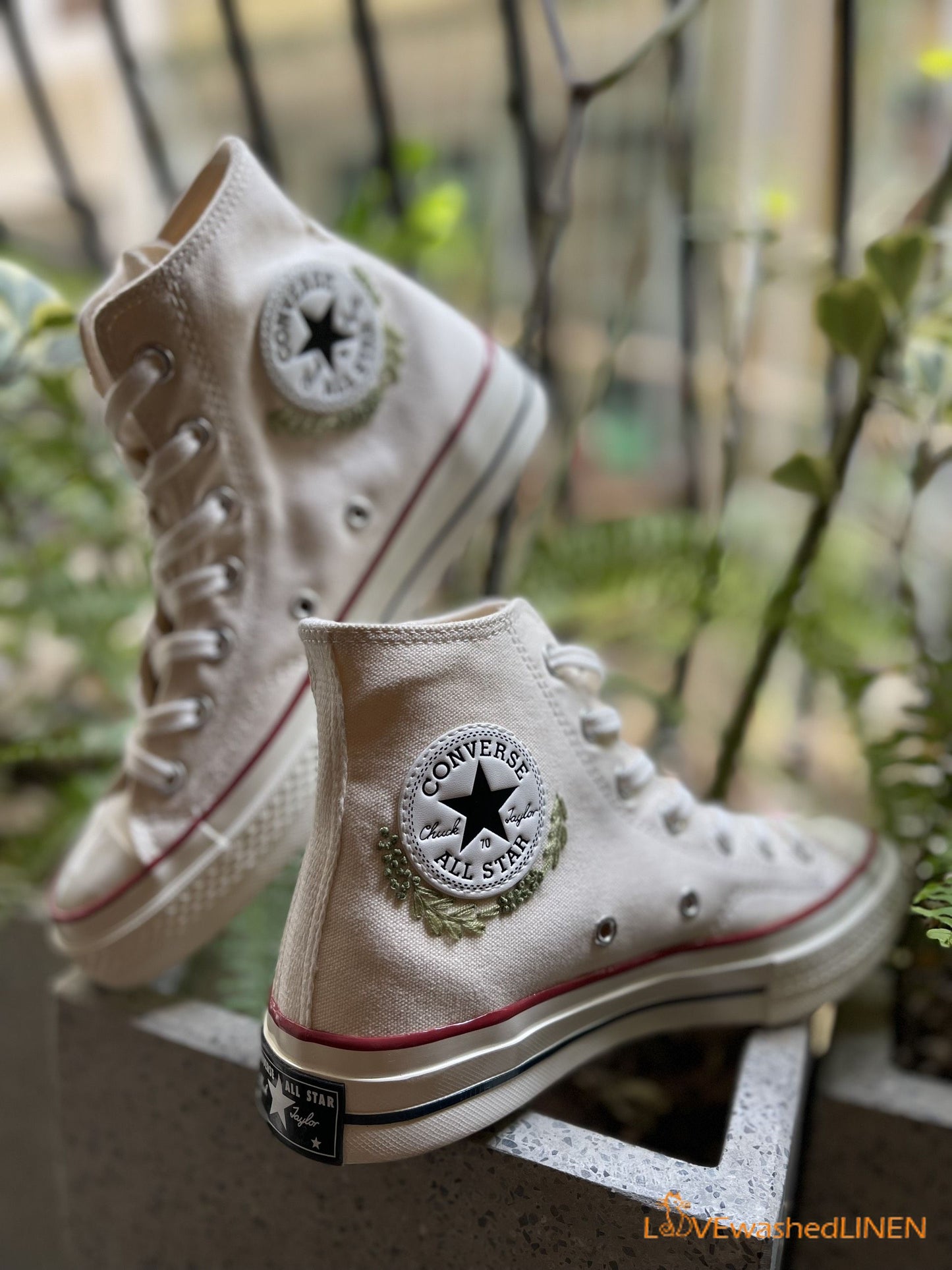 Custom Converse Chuck Taylor Embroidered Pine Trees/ Embroidered Converse Custom Wedding Embroidered Shoes/ Wedding Embroidered Sneakers