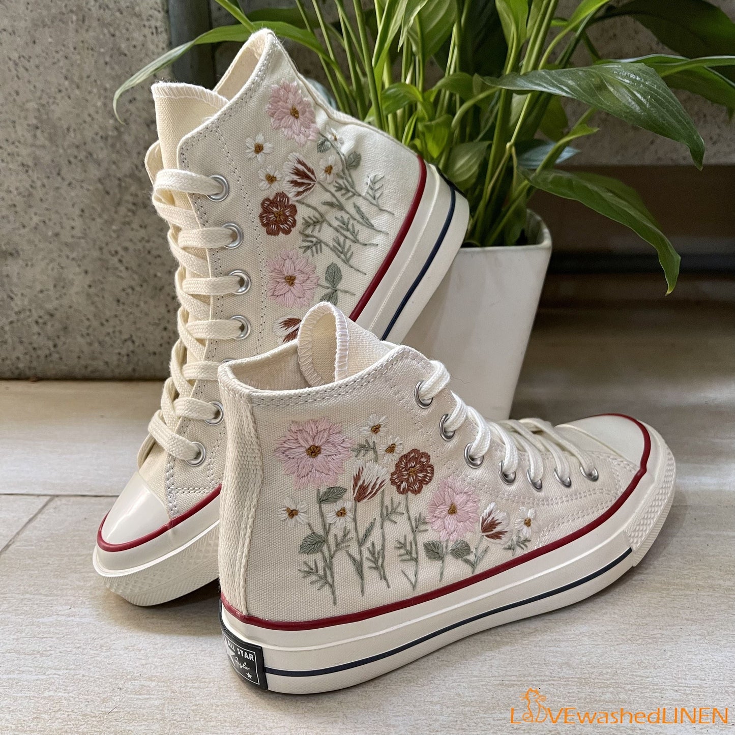 Custom Embroidered Converse High Tops Chuck Taylor 1970s/ Wedding Dahlia Flower Embroidered Converse/Wedding Embroidered Dahlia Sneakers