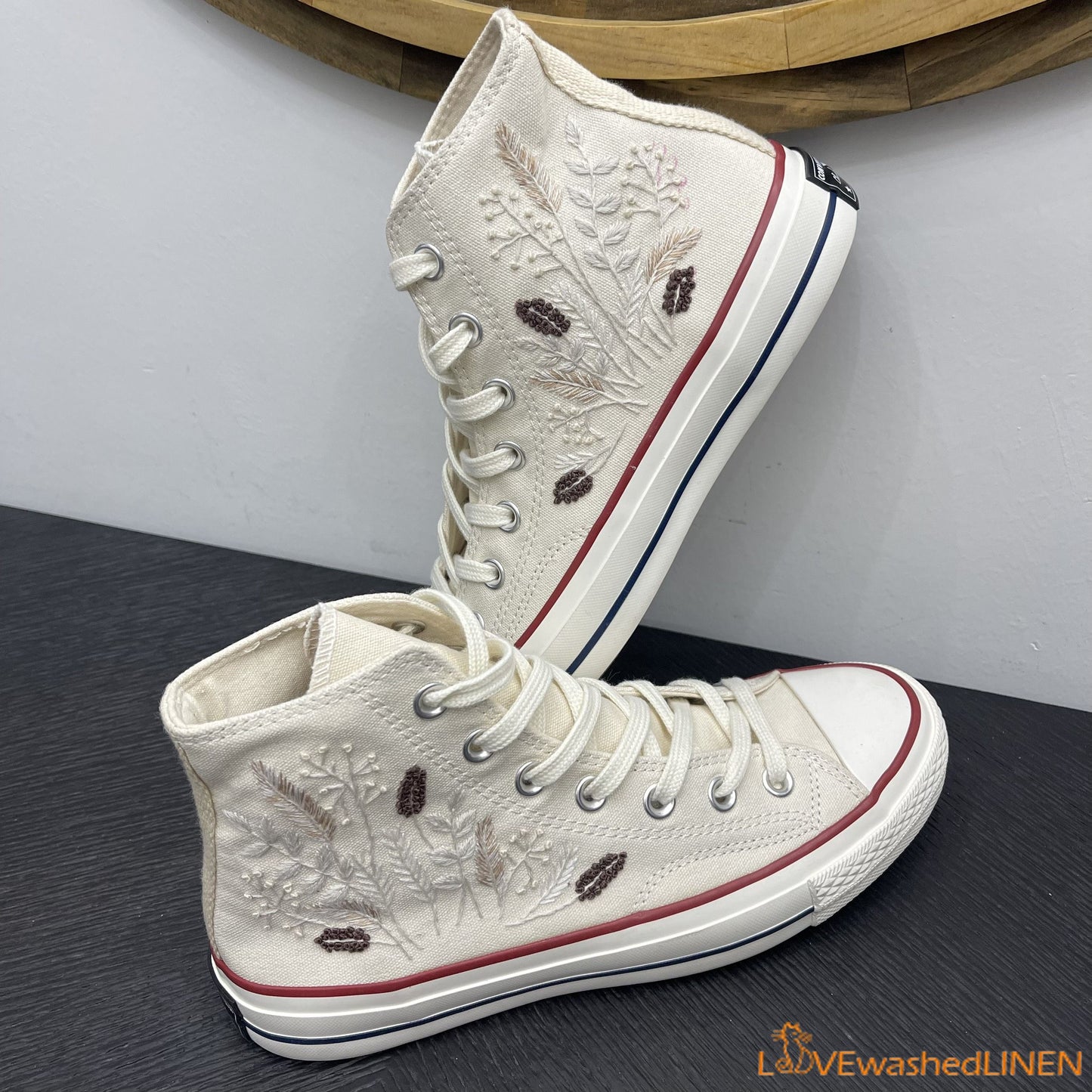 Custom Embroidered Converse High Tops Chuck Taylor 1970s/ Wedding Hand Embroidered Converse/ Wedding Embroidered Flowers Sneakers