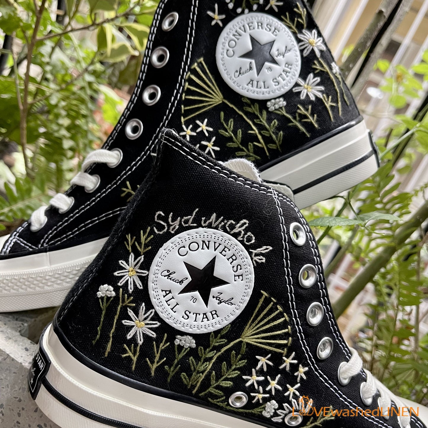 Custom Converse Chuck Taylor Embroidered Garden Flowers Convese Shoes/ Embroidered Converse Custom Wedding Flowers